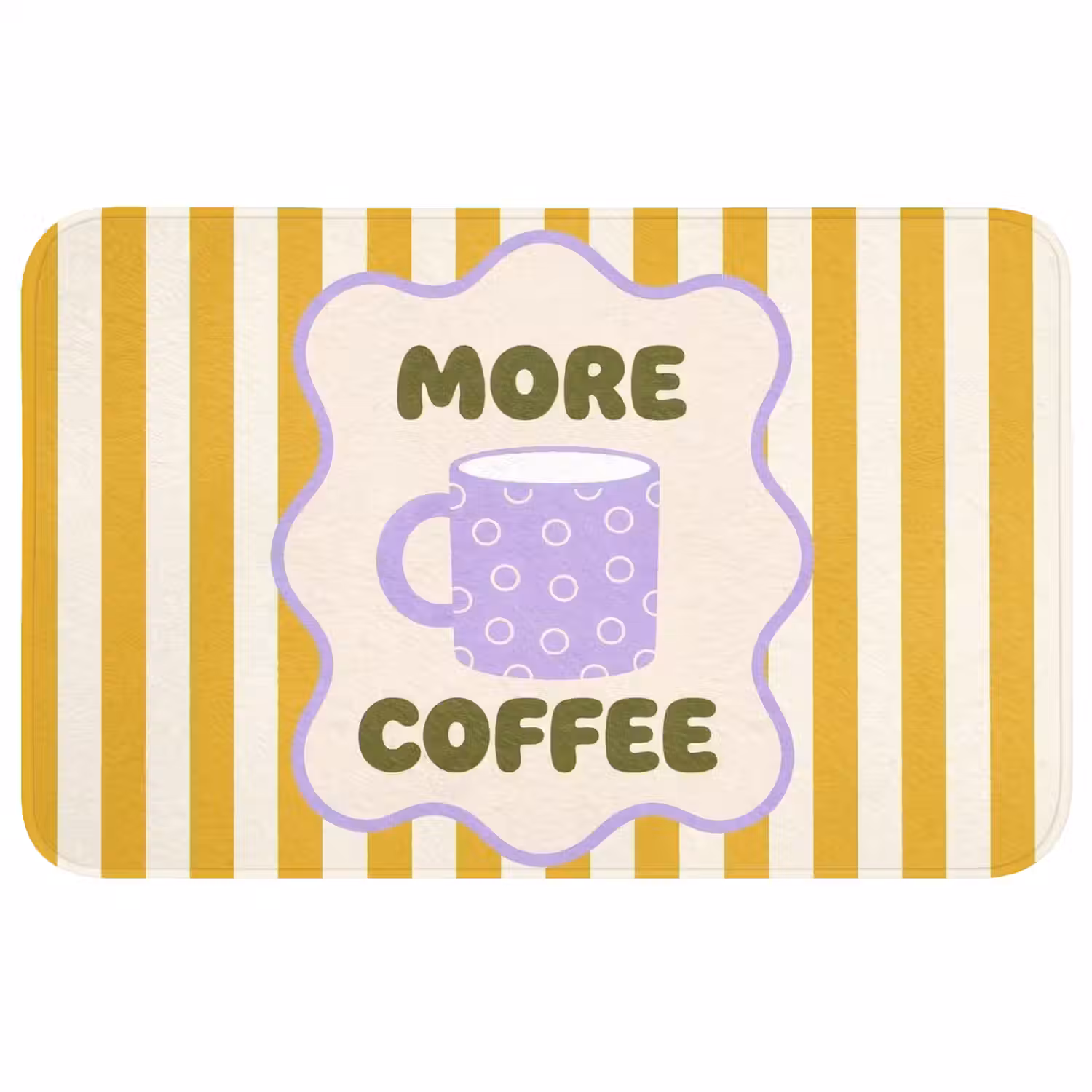 More coffee - Geel - Paars - Strepen - Mok Badmat middel -3d
