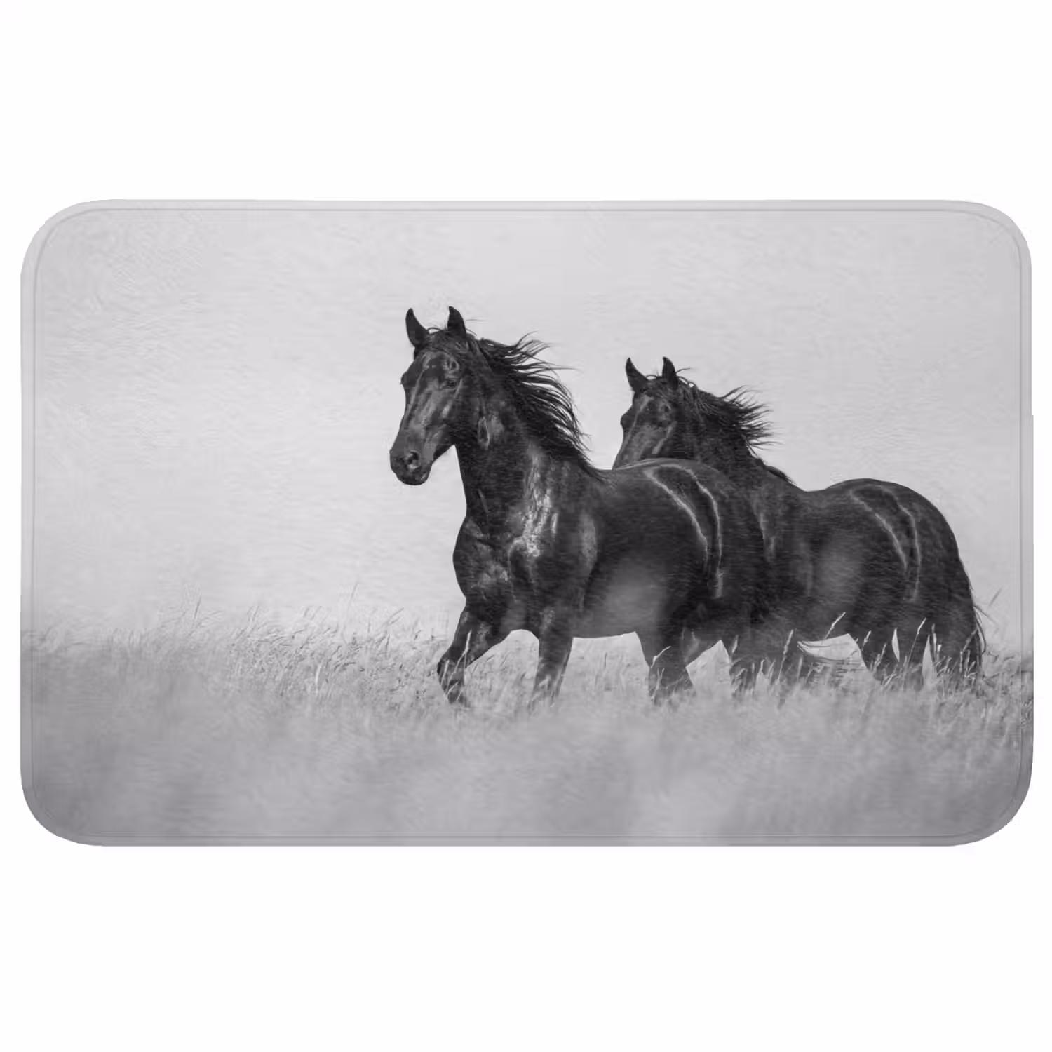 Paarden - Gras - Zwart - Wit Badmat middel -3d