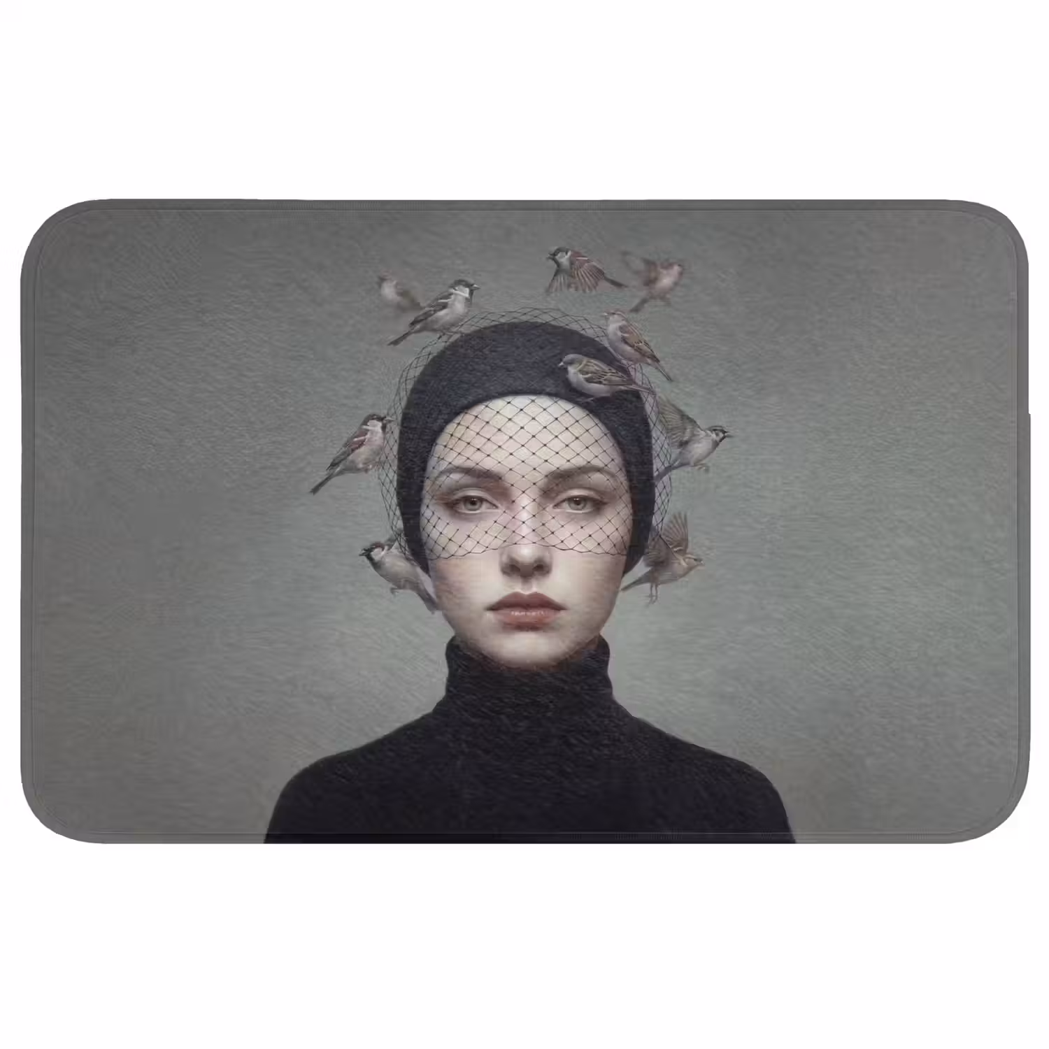 Portret - Vogels - Zwart Badmat middel -3d