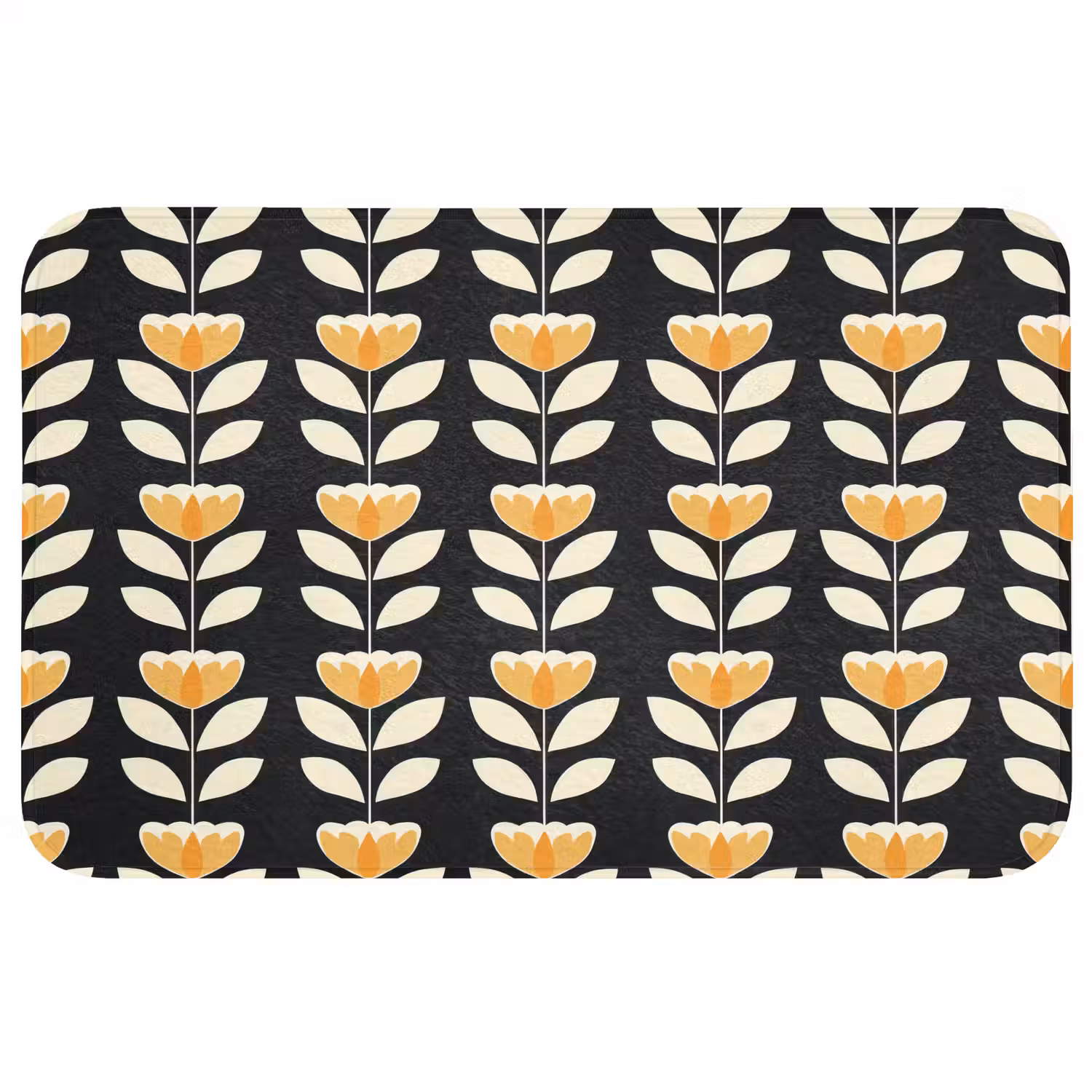 Retro - Bloem - Zwart - Okergeel Badmat middel 997 -3d