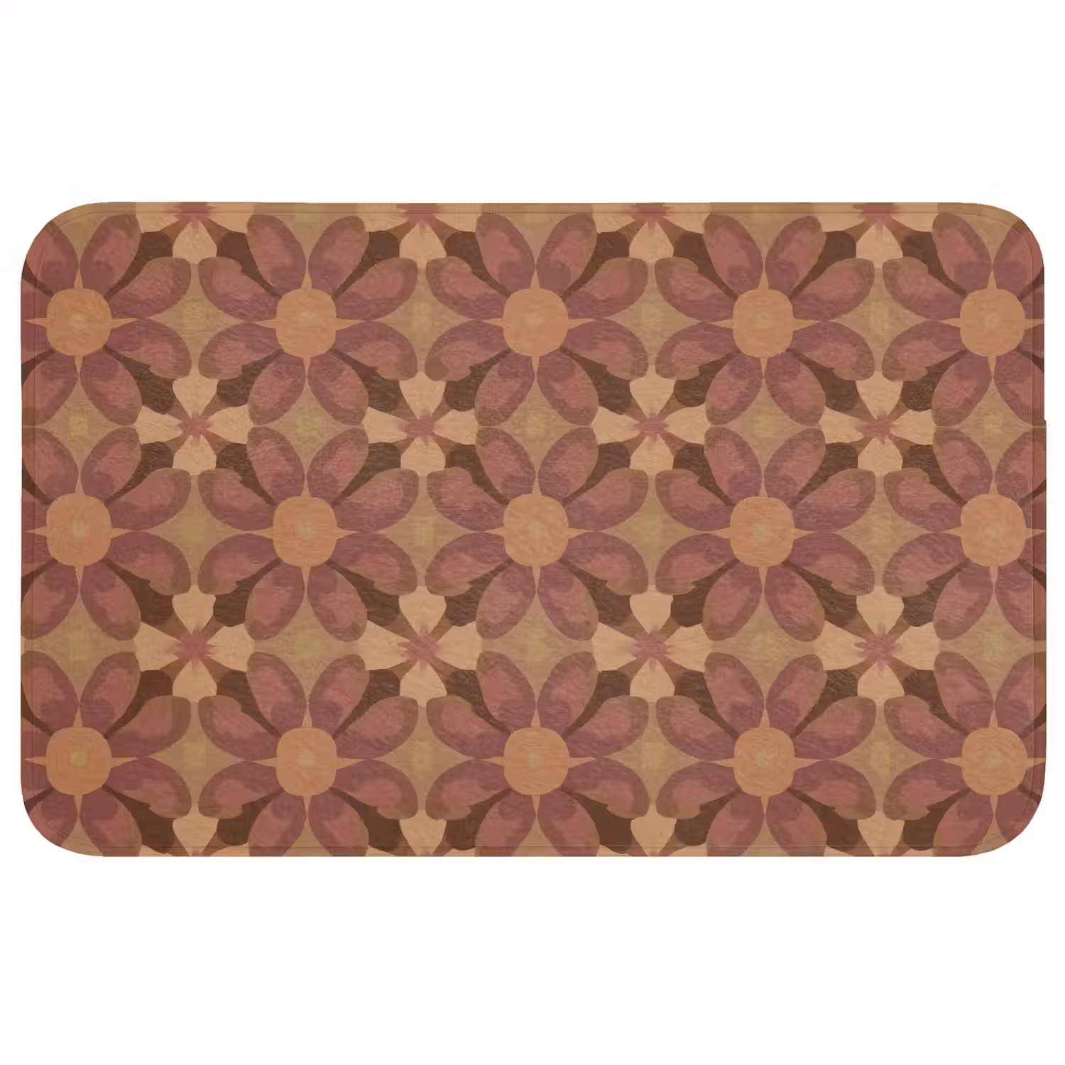 Retro - Bloemen - Bruin Badmat middel 997 -3d
