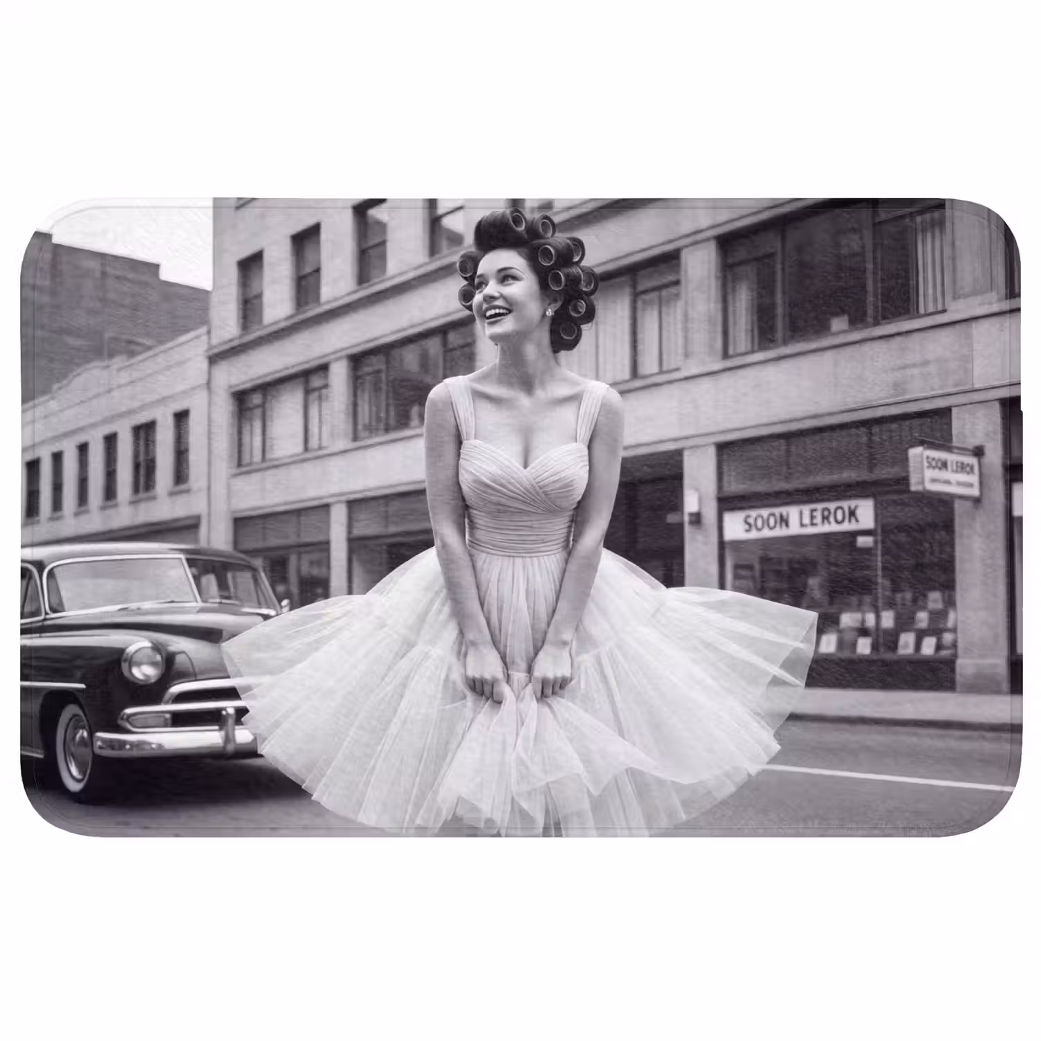 Retro - Vrouw - Zwart - Wit Badmat middel -3d