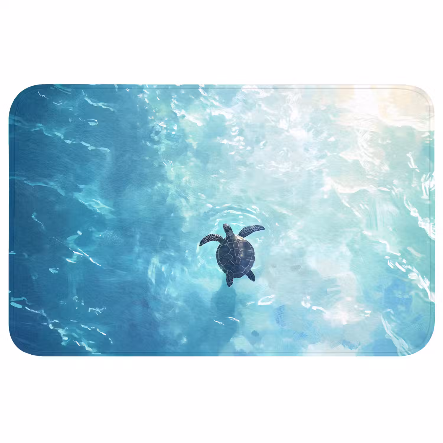 Schildpad - Zee - Blauw - Schittering Badmat middel -3d