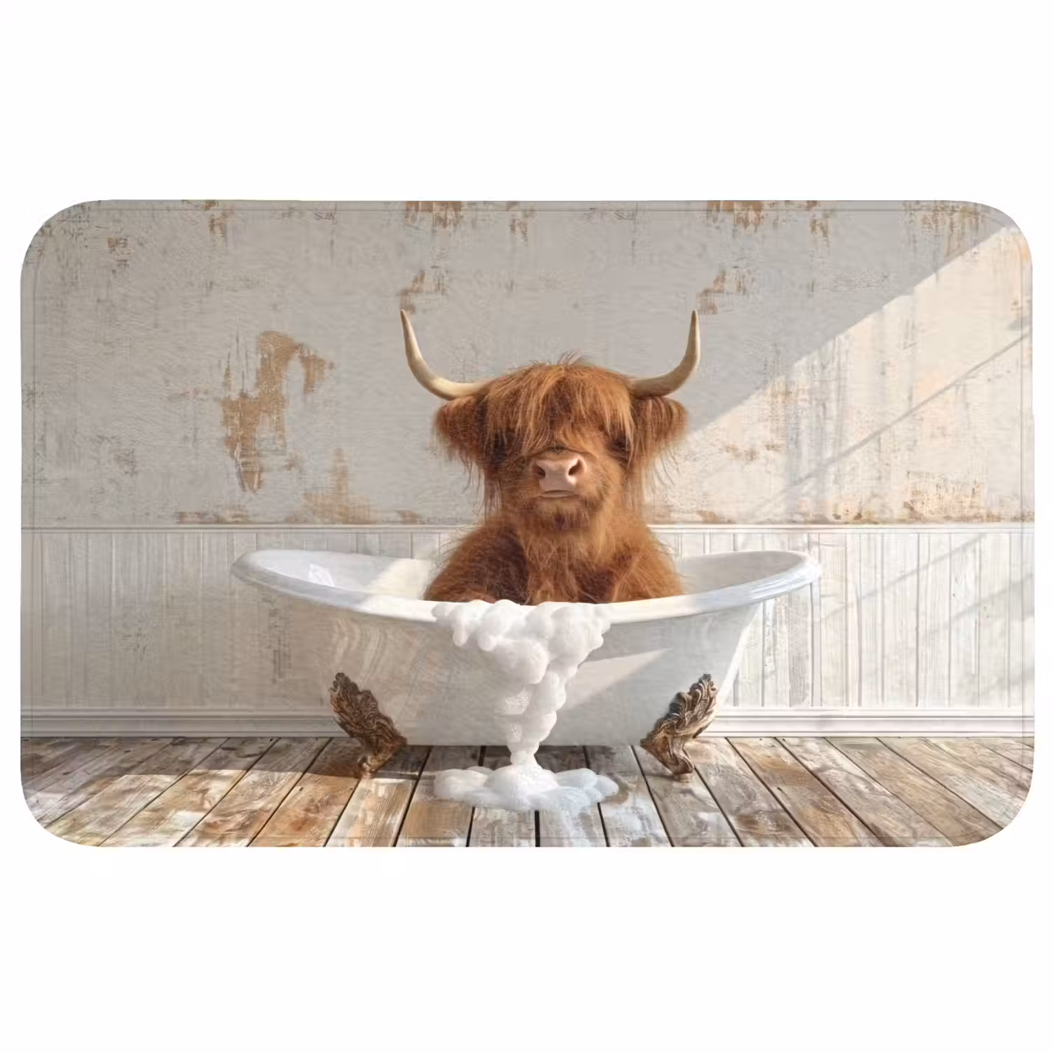 Schotse hooglander - Badkuip - Vintage - Koe Badmat middel -3d