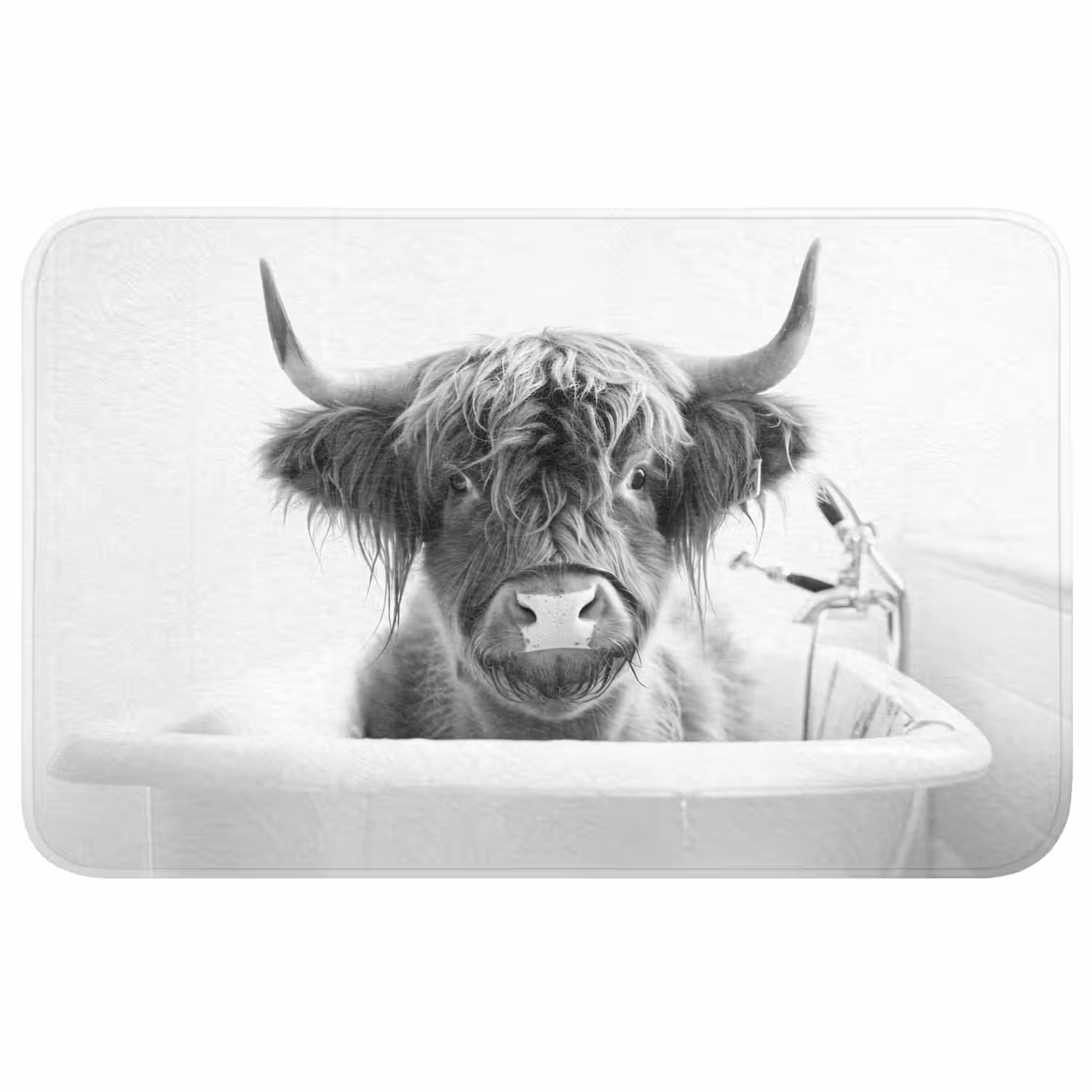 Schotse Hooglander - Koe - Bad - Zwart wit Badmat middel -3d