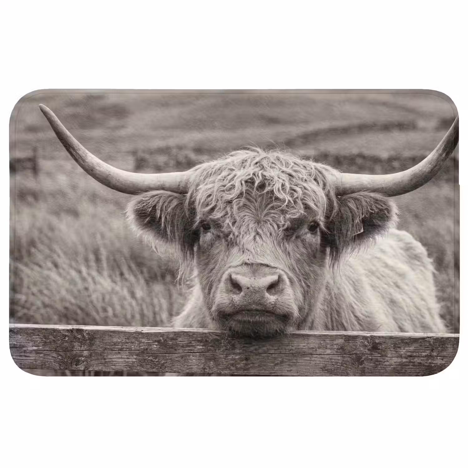 Schotse hooglander - Zwart - Wit - Hout Badmat middel -3d