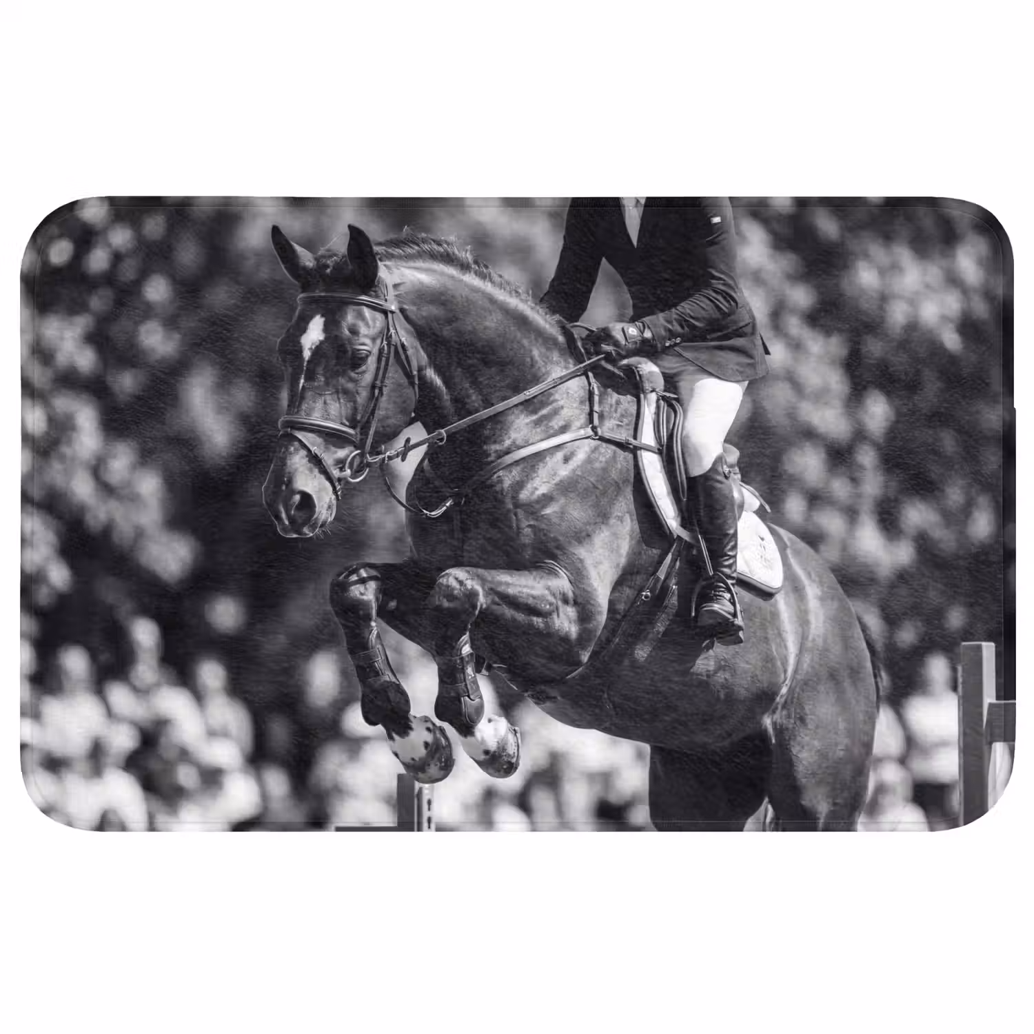 Springen - Paard - Zwart - Wit Badmat middel -3d