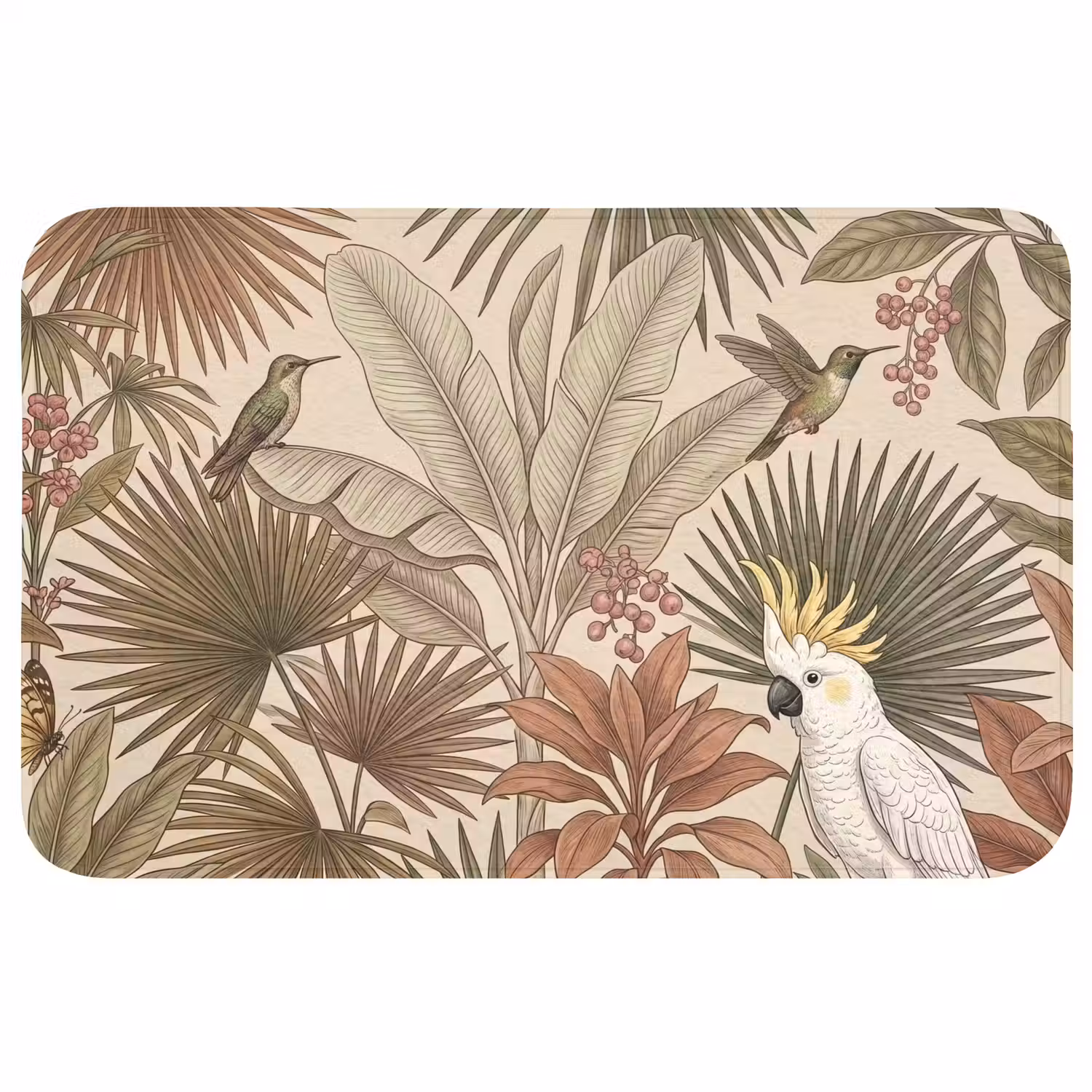 Tropisch - Vogels - Beige Badmat middel -3d