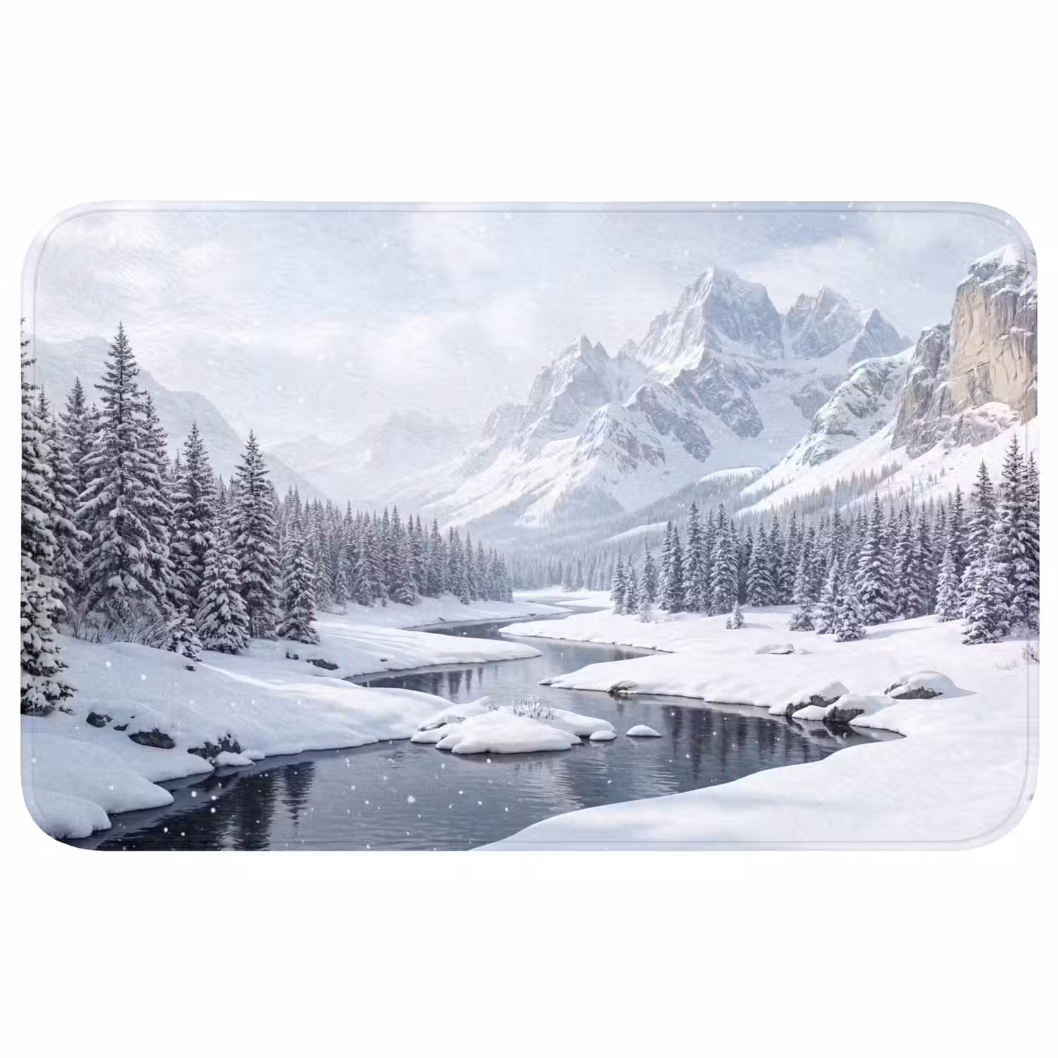 Sneeuwlandschap - Bergen - Rivier - Winter Badmat middel -3d
