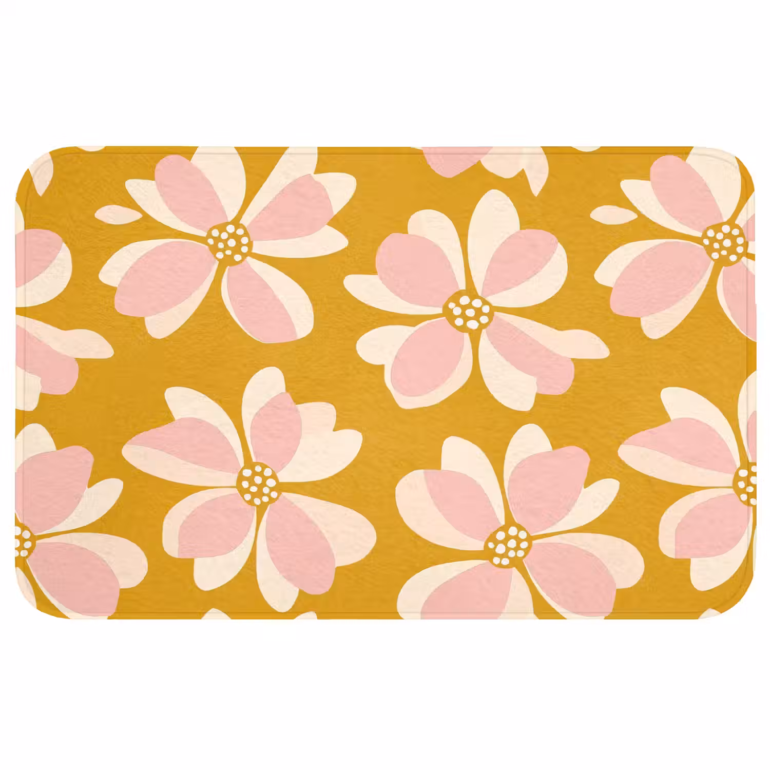 Vintage - Bloemen - Okergeel Badmat middel 997 -3d