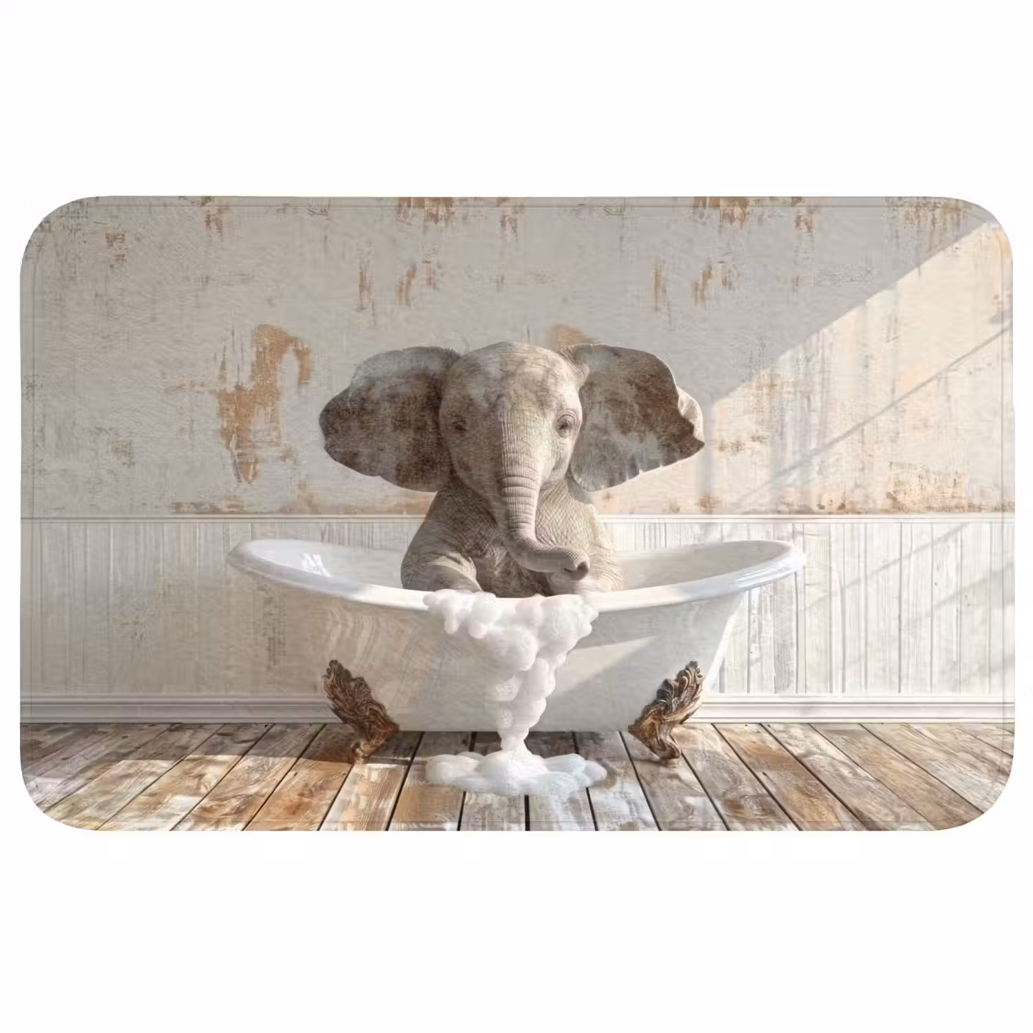 Vintage - Olifant - Badkuip - Schuim - Wilde dieren Badmat middel -3d
