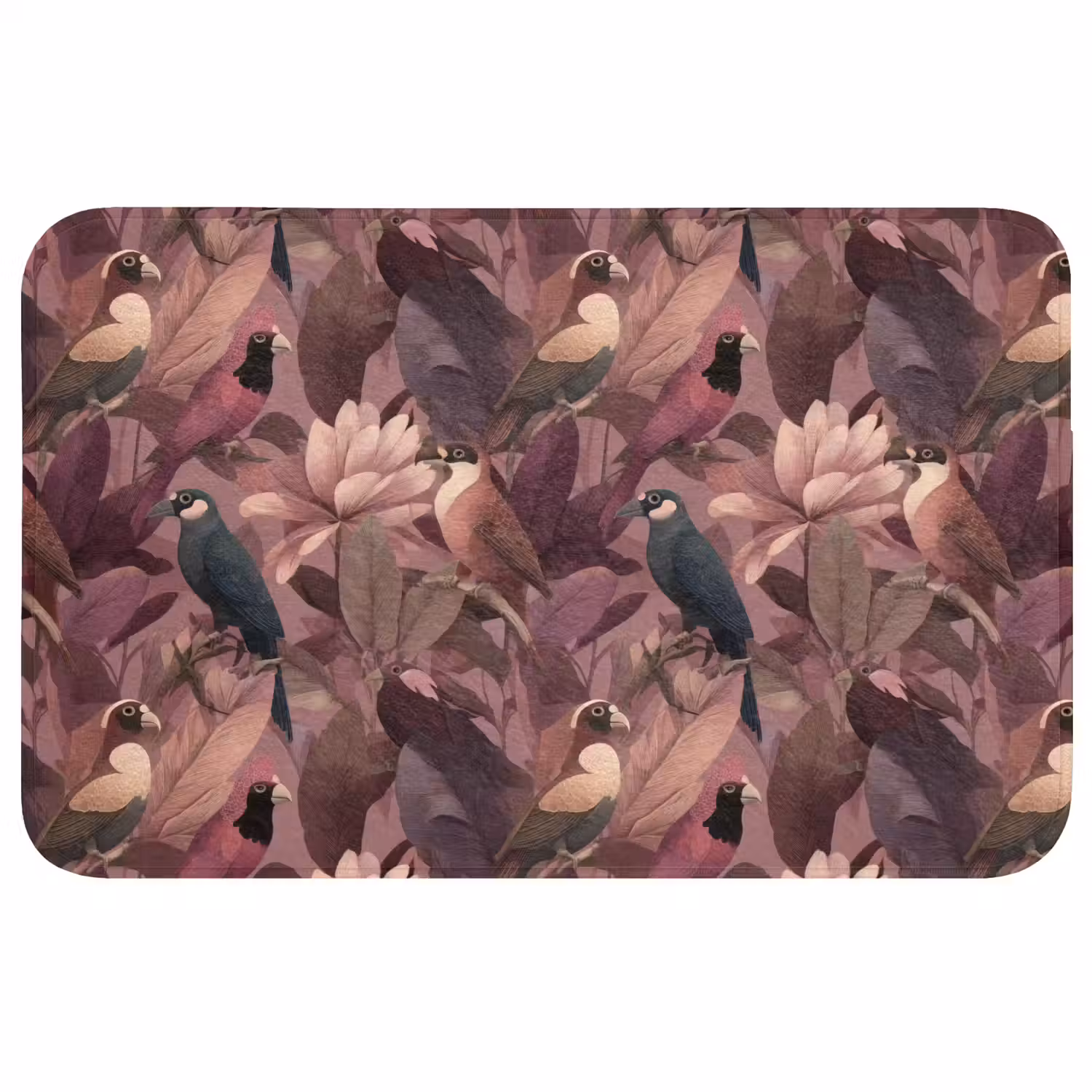 Vogels - Bladeren - Roze Badmat middel 997 -3d