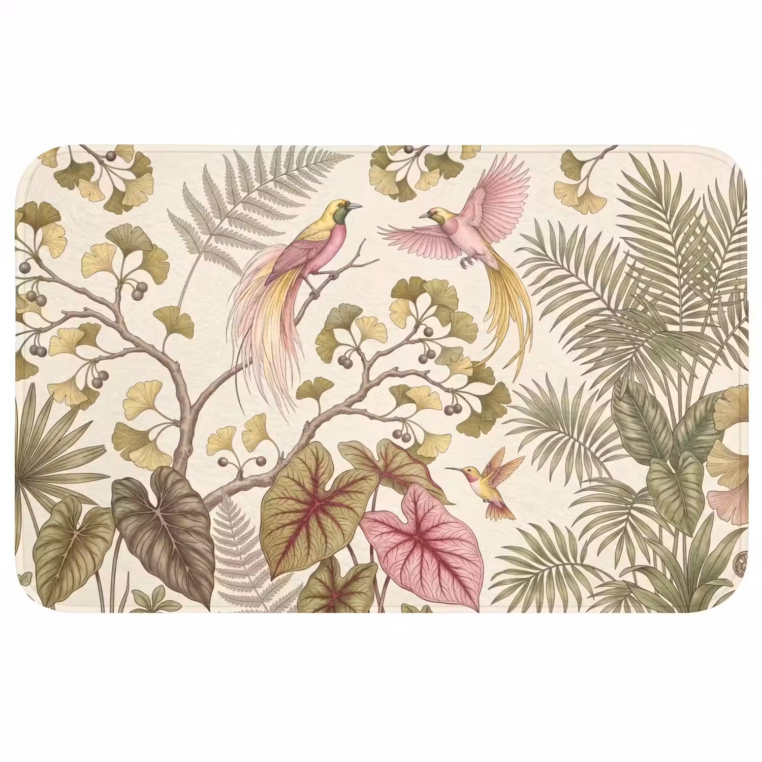 Vogels - Tropisch - Botanisch - Roze Badmat middel -3d