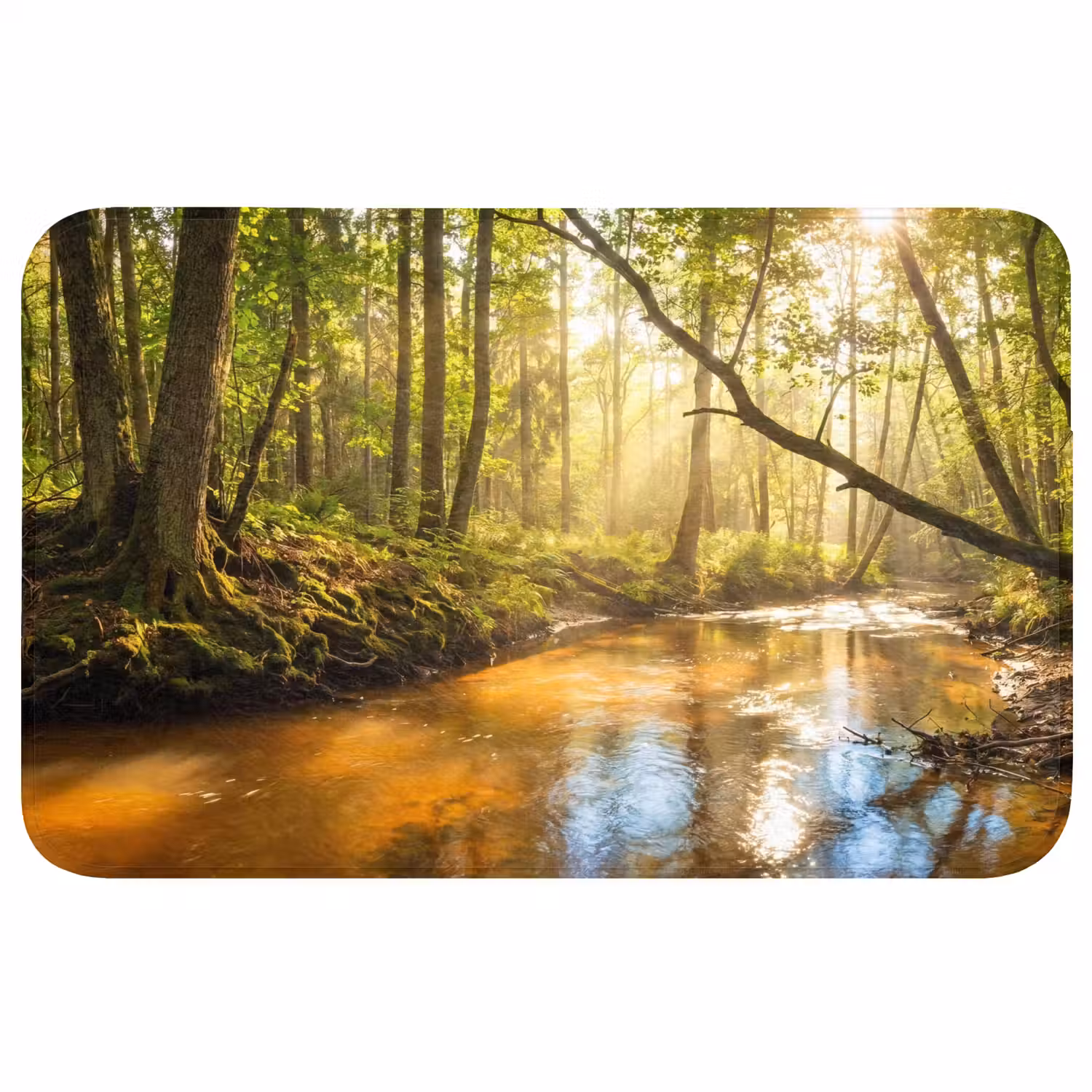 Bos - Beek - Zonlicht - Natuur - Groen Badmat middel -3d