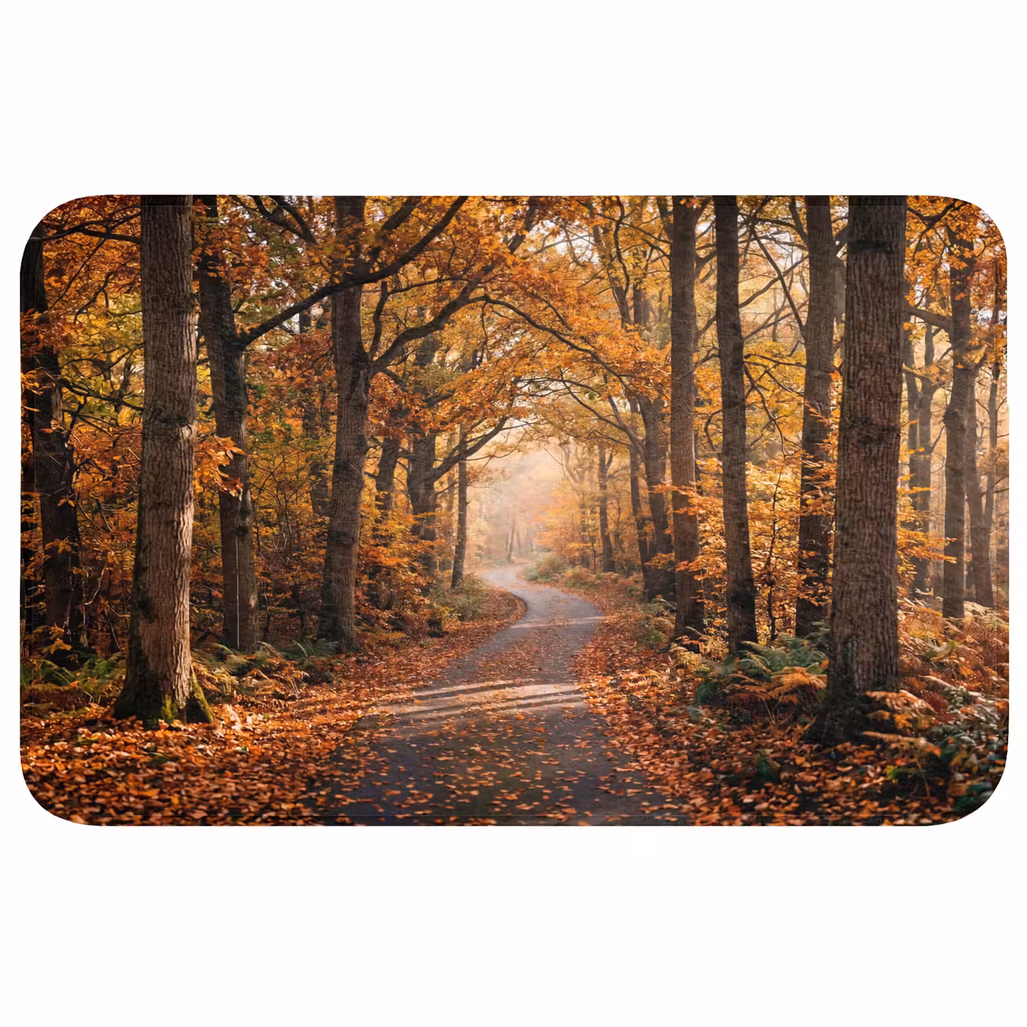 Bospad - Herfstbos - Bladeren - Oranje - Nostalgisch Badmat middel -3d