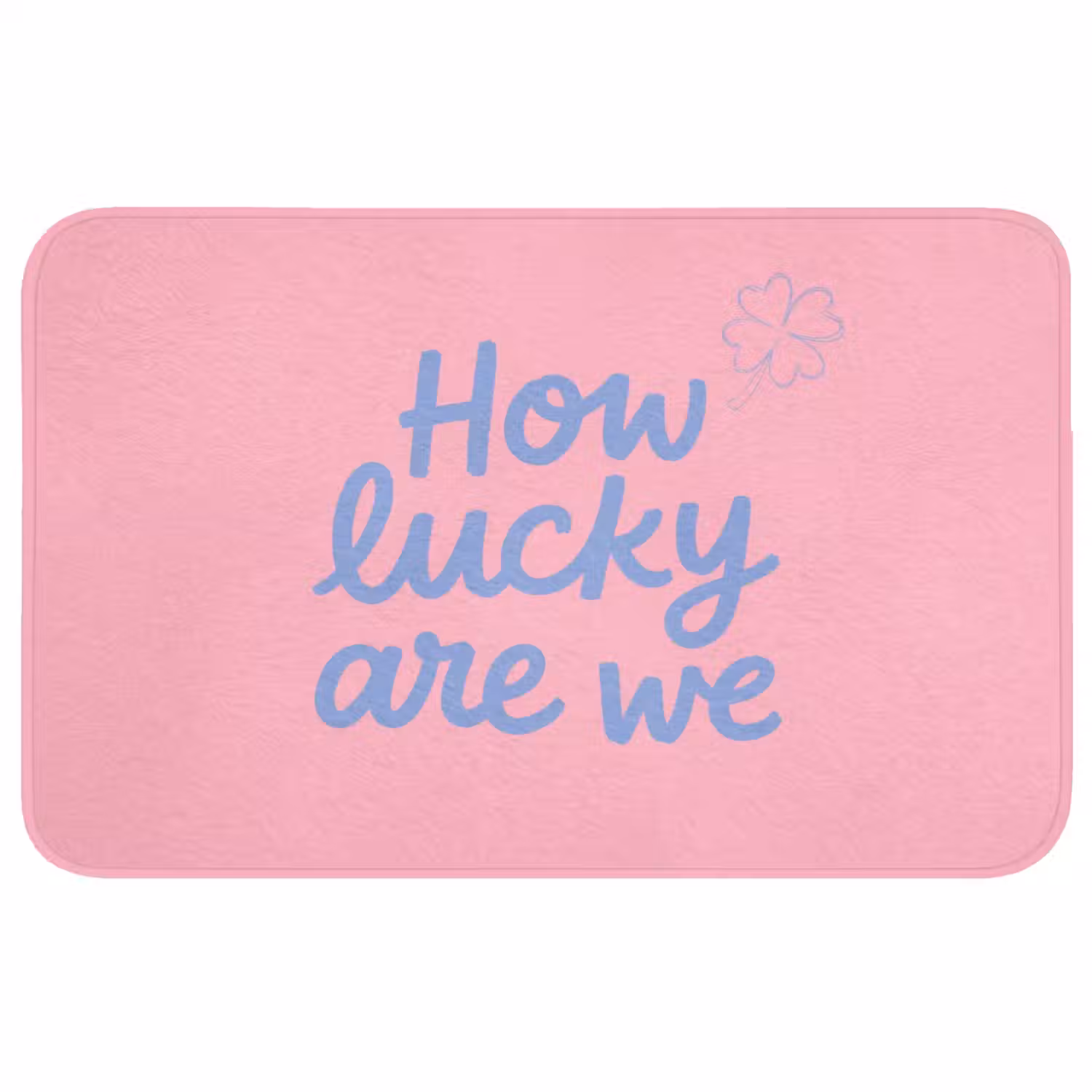 How lucky are we - Klavervier - Roze - Blauw Badmat middel -3d