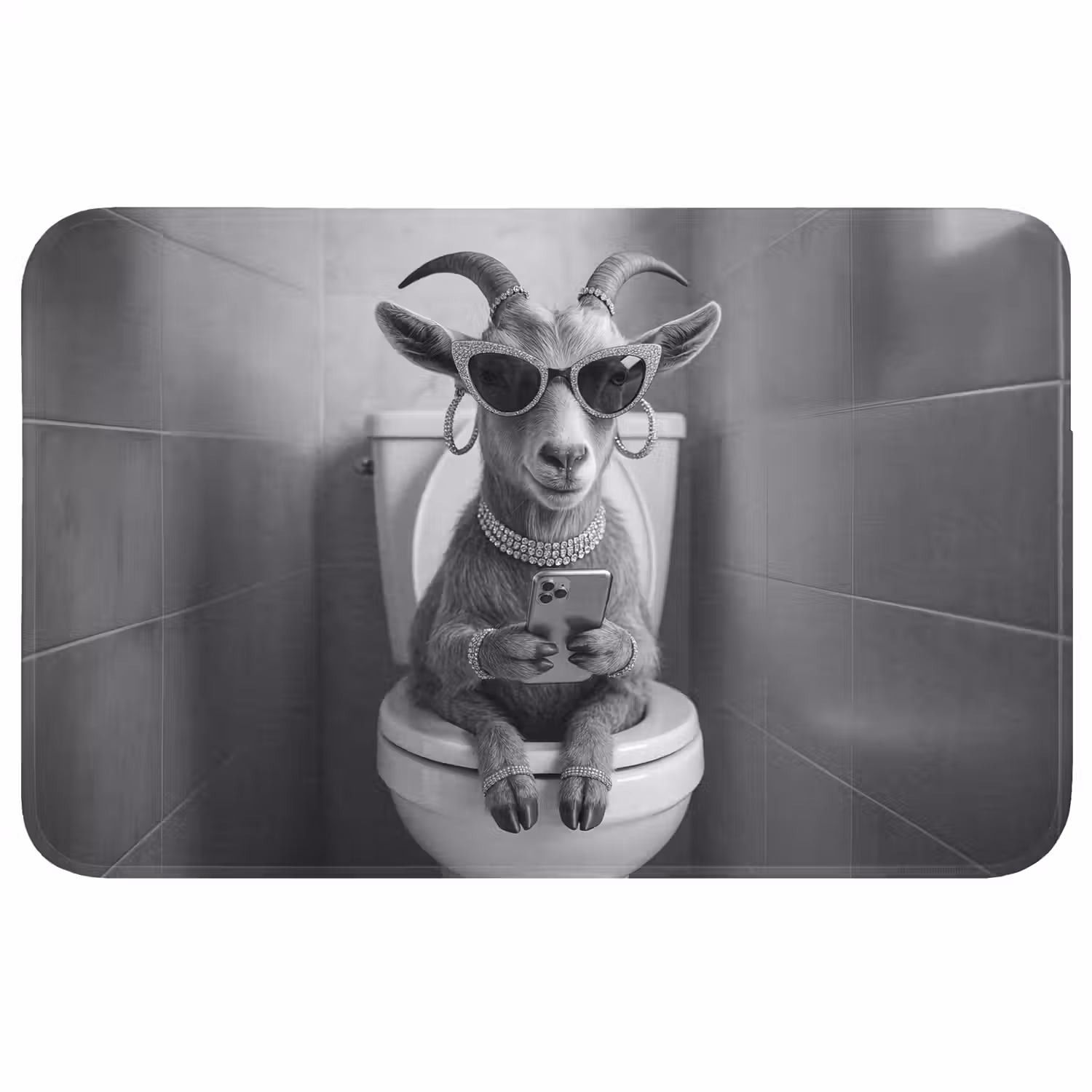 Geit - Telefoon - Toilet - Zwart - Wit Badmat middel -3d