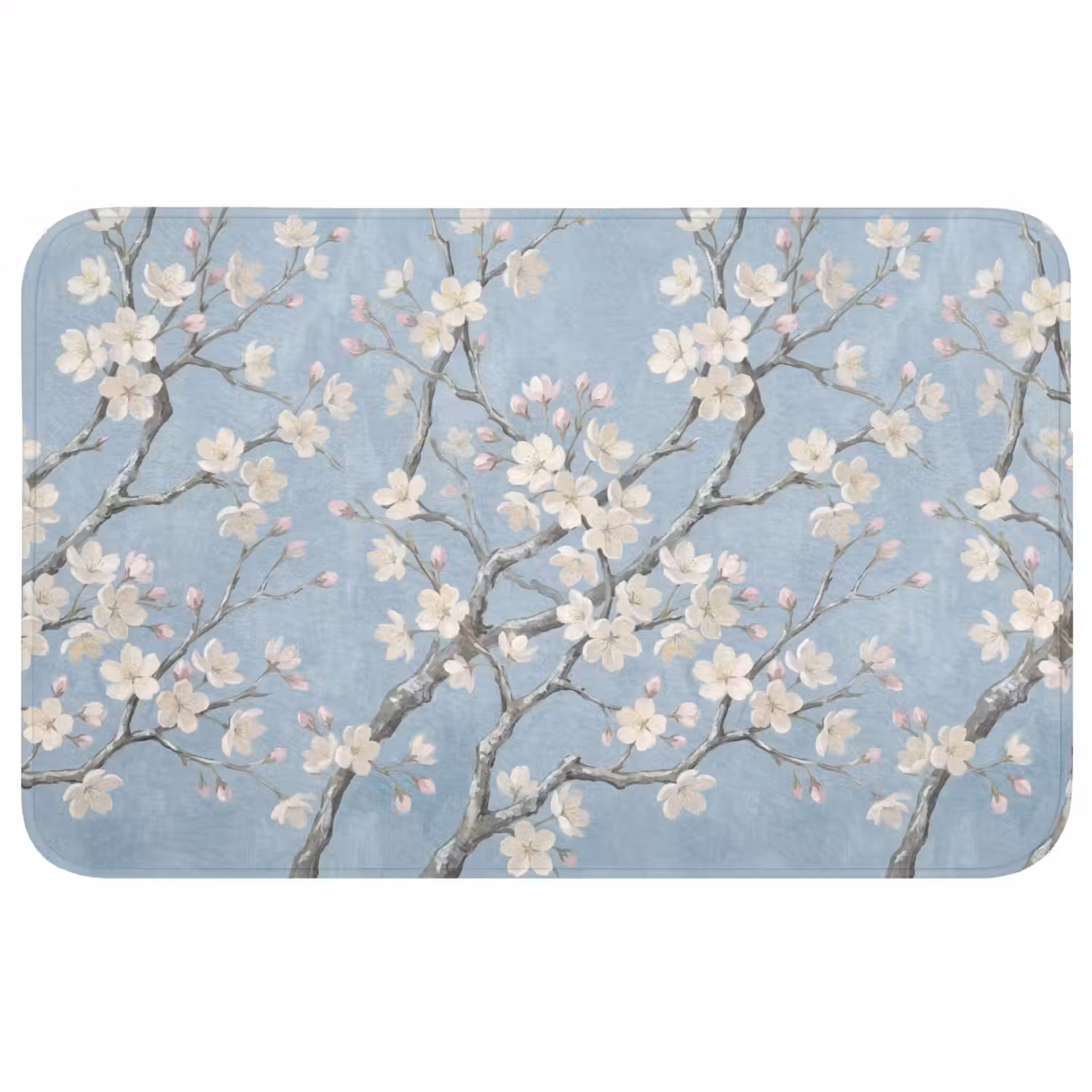 Takken - Kersenbloesem - Blauw Badmat middel -3d