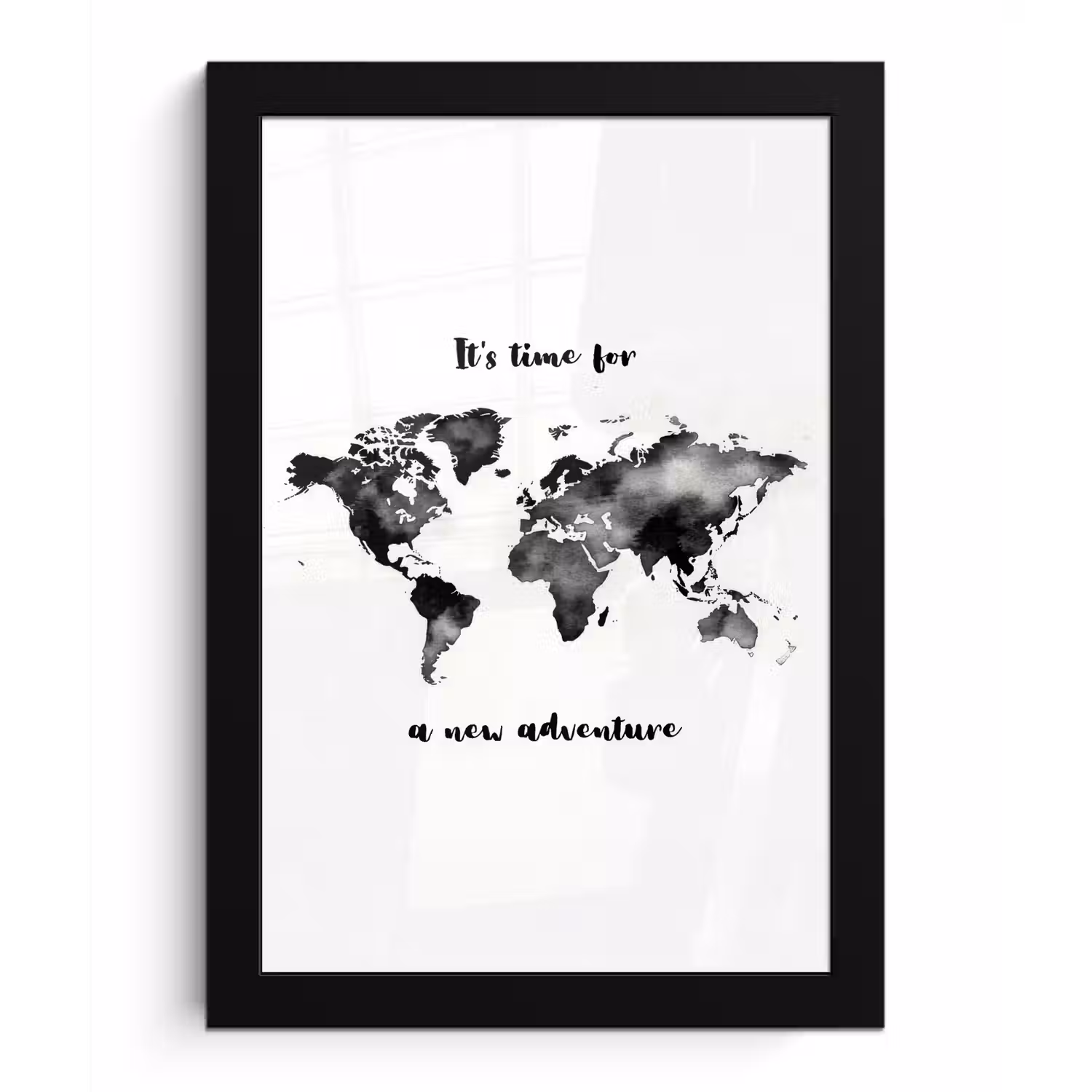 Avontuur - Quote - Wereldkaart - Zwart fotolijst zwart zonder passe partout klein -3d
