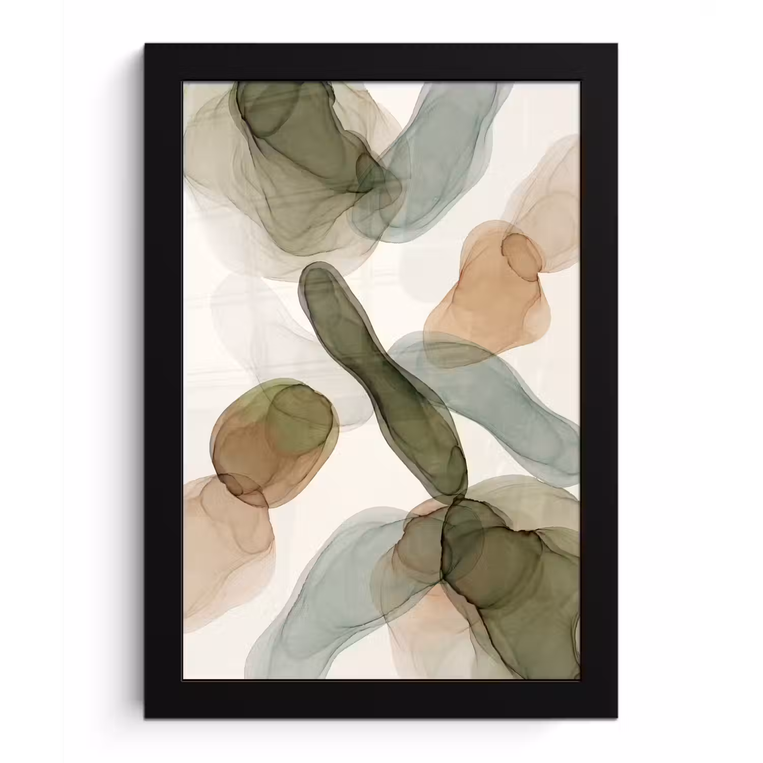 Abstract - Vormen - Modern - Kunst - Groen - Bruin fotolijst zwart zonder passe partout klein -3d