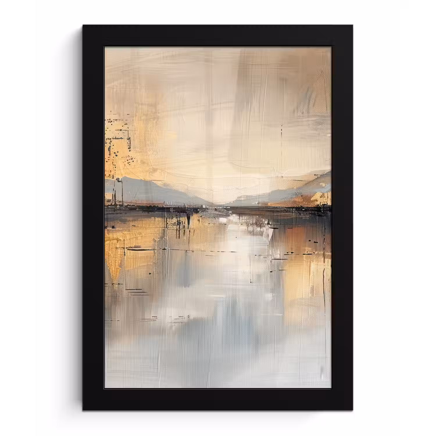 Abstract - Modern - Beige - Aesthetic - Goud fotolijst zwart zonder passe partout klein -3d