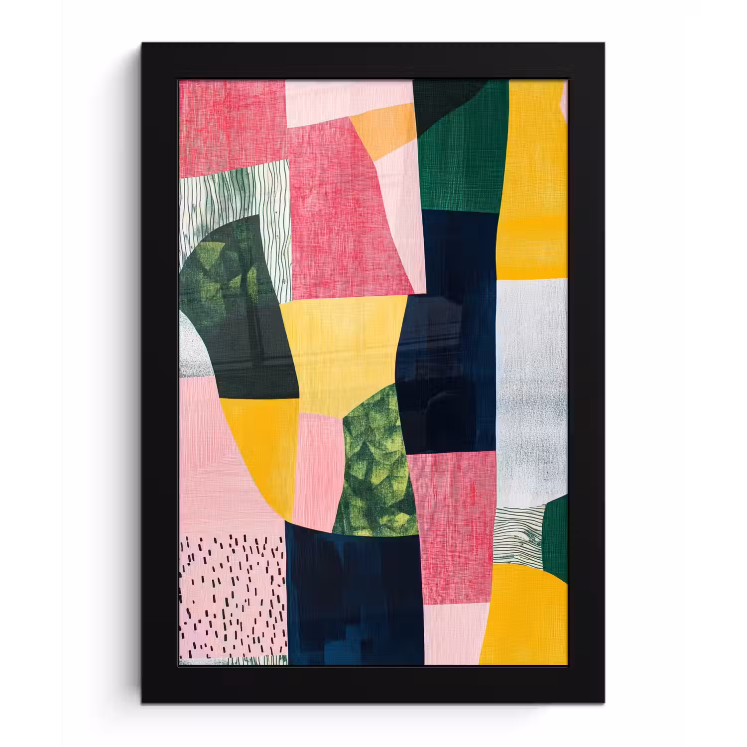 Abstract - Roze - Lappen - Vormen - Geel fotolijst zwart zonder passe partout klein -3d
