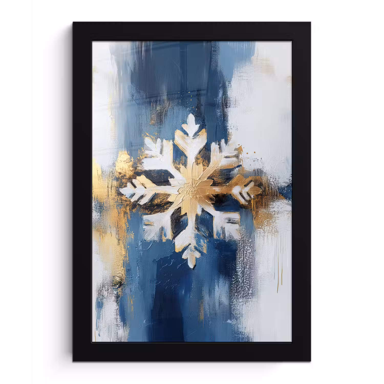 Abstract - Winter - Sneeuwvlok - Sneeuw - Goud fotolijst zwart zonder passe partout klein -3d