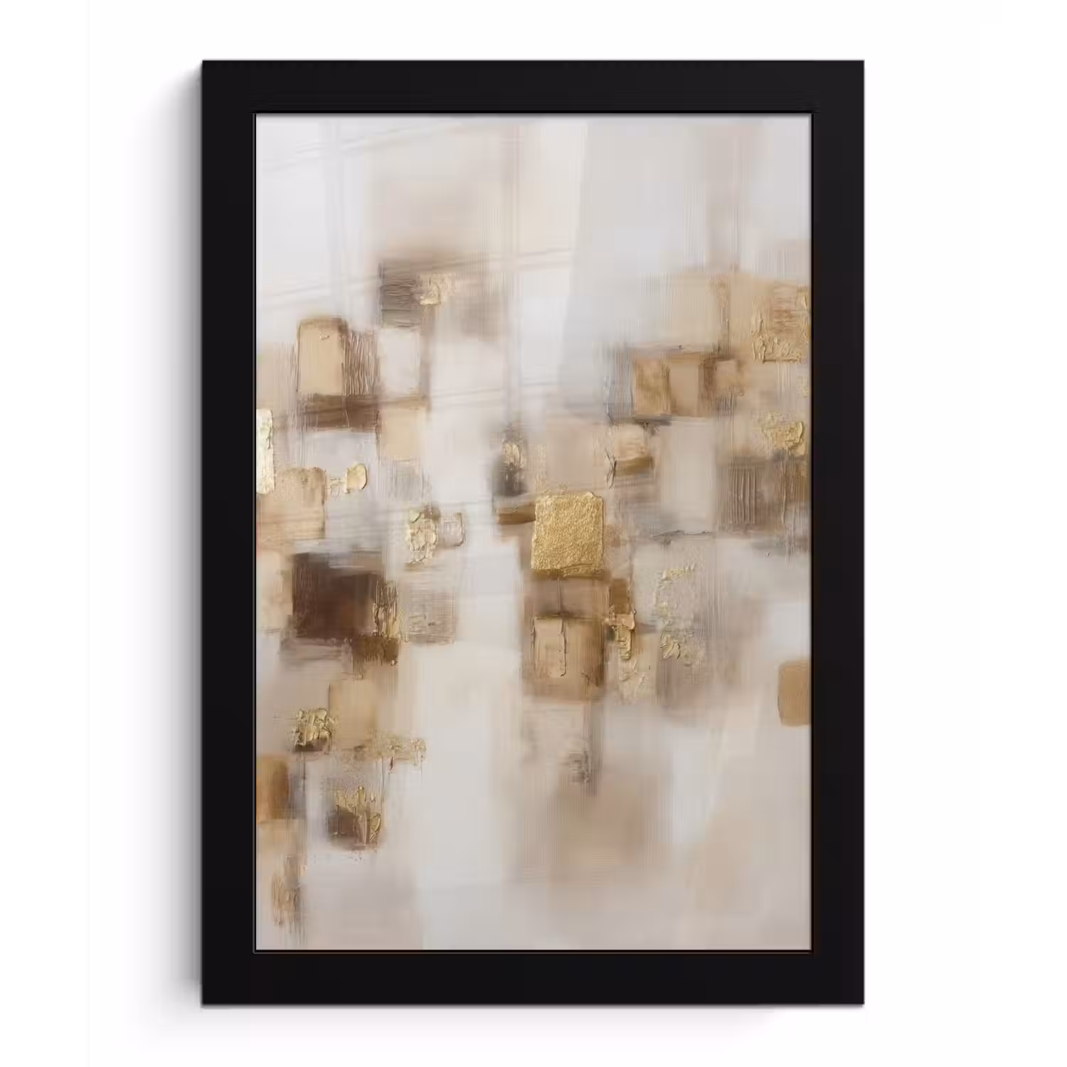 Abstracte vierkanten - Aardetonen - Mistig fotolijst zwart zonder passe partout klein -3d
