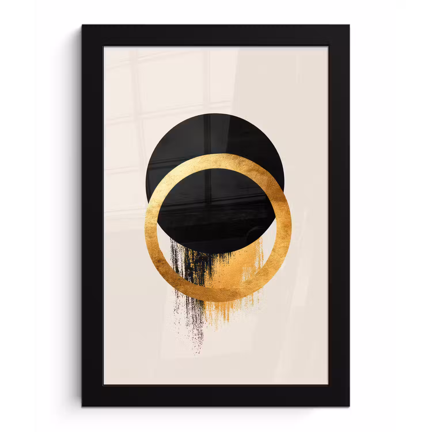 Abstract ontwerp - Zwarte cirkel - Verfvlekken fotolijst zwart zonder passe partout klein -3d