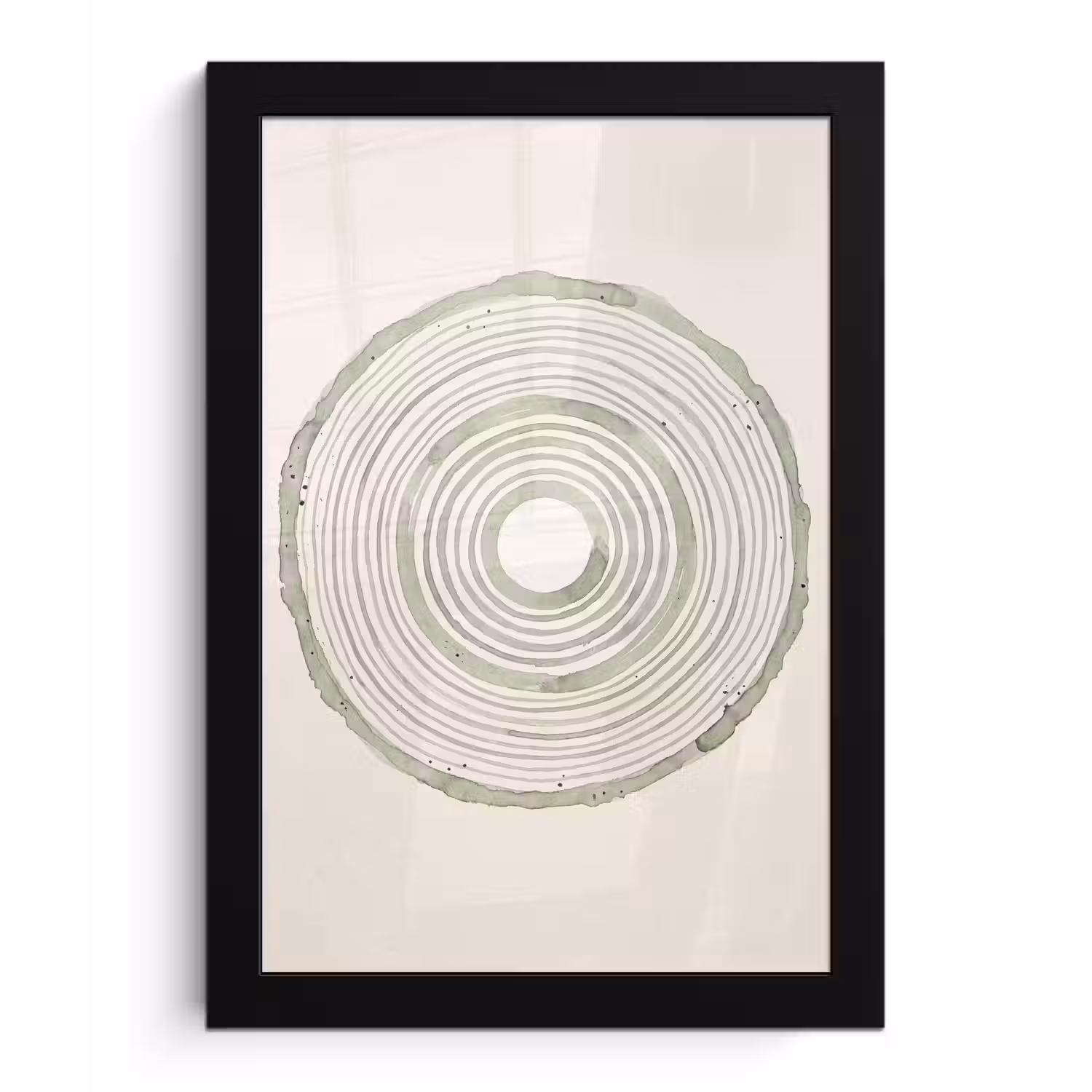Abstractie - Cirkels - Waterverf - Groen - Modern fotolijst zwart zonder passe partout klein -3d