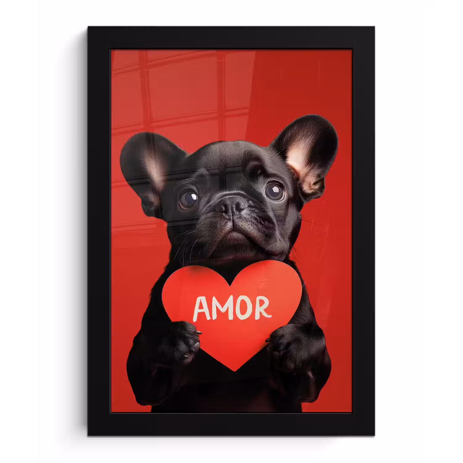 Amor - Hond - Hartje - Rood fotolijst zwart zonder passe partout klein -3d
