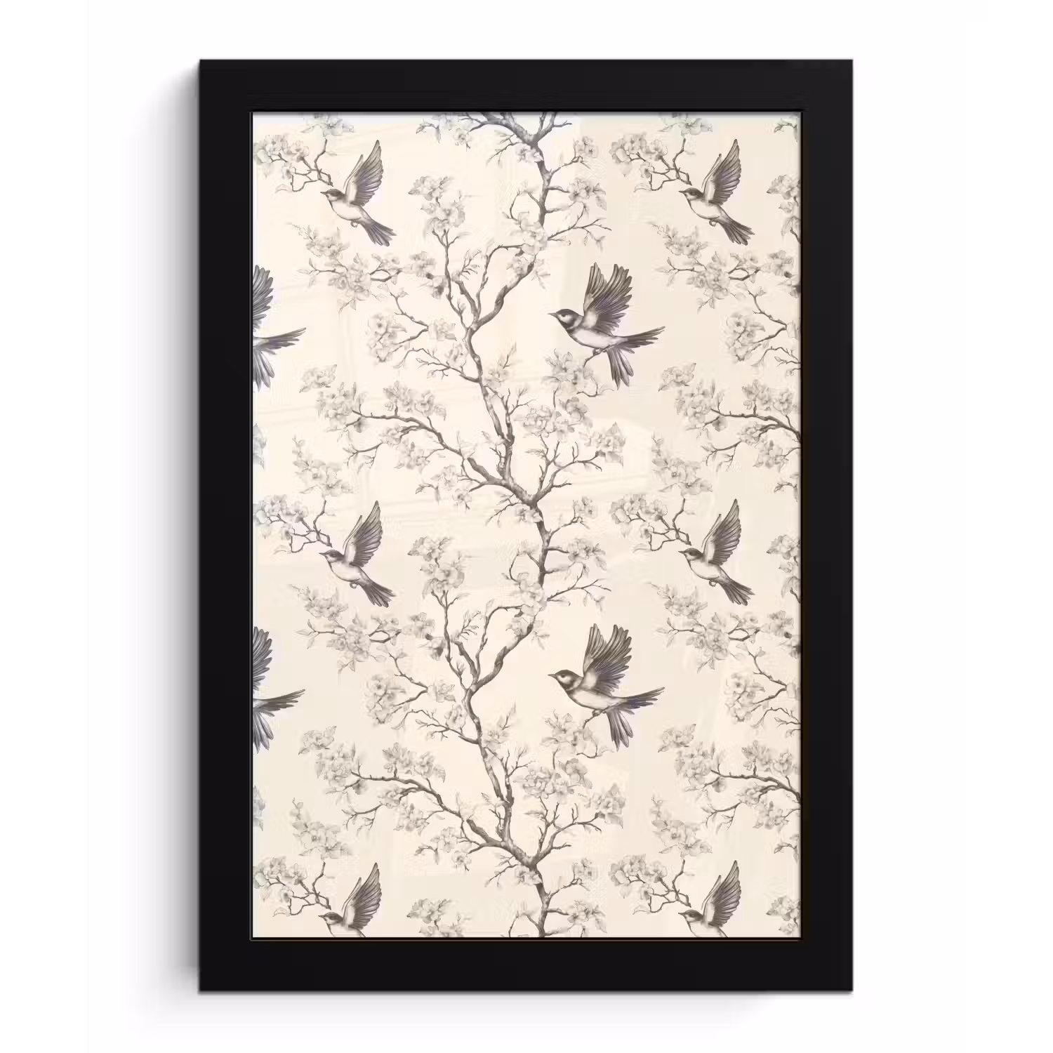 Takken - Vogels - Beige fotolijst zwart zonder passe partout klein 224 -3d