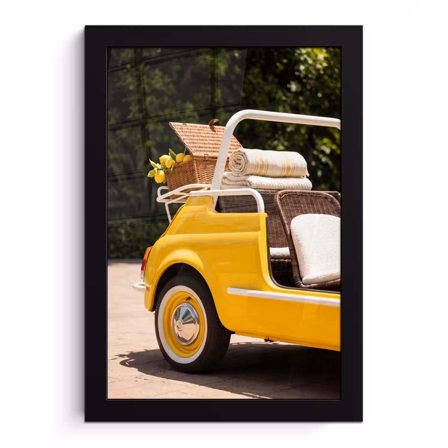 Auto - Picknick - Zomer - Geel fotolijst zwart zonder passe partout klein -3d