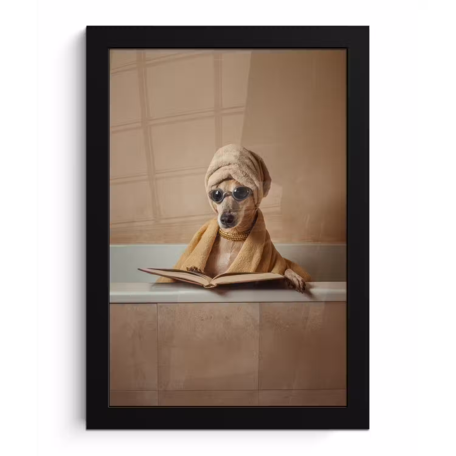 Bad - Hond - Boek - Zonnebril fotolijst zwart zonder passe partout klein -3d