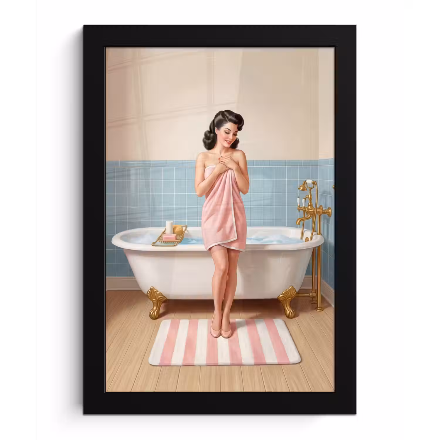 Badkamer - Vrouw - Roze fotolijst zwart zonder passe partout klein -3d