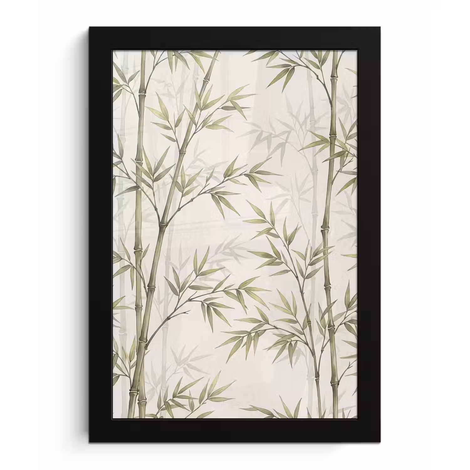 Bamboe - Bladeren - Natuur - Aquarel - Groen fotolijst zwart zonder passe partout klein -3d