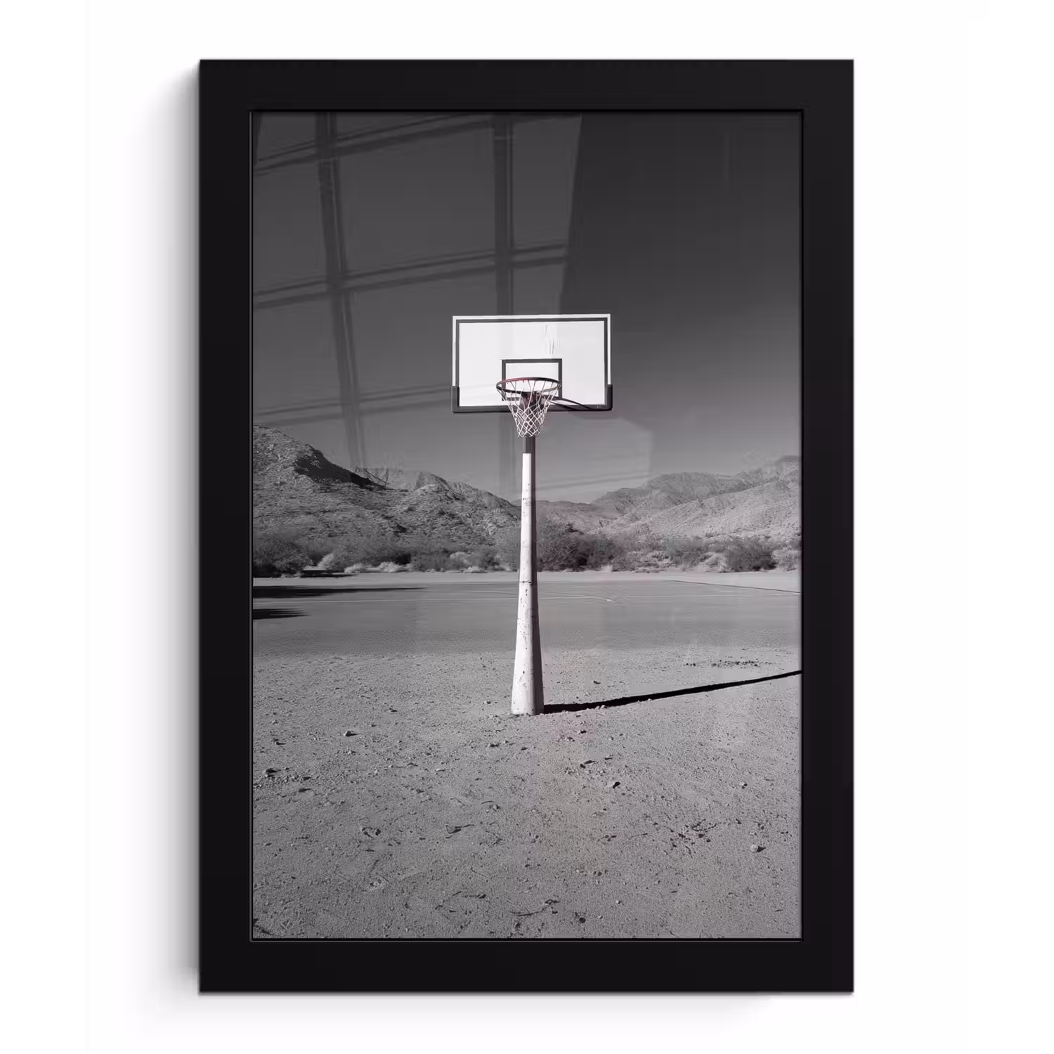 Basketbalpaal - Landschap - Zand - Wit fotolijst zwart zonder passe partout klein -3d