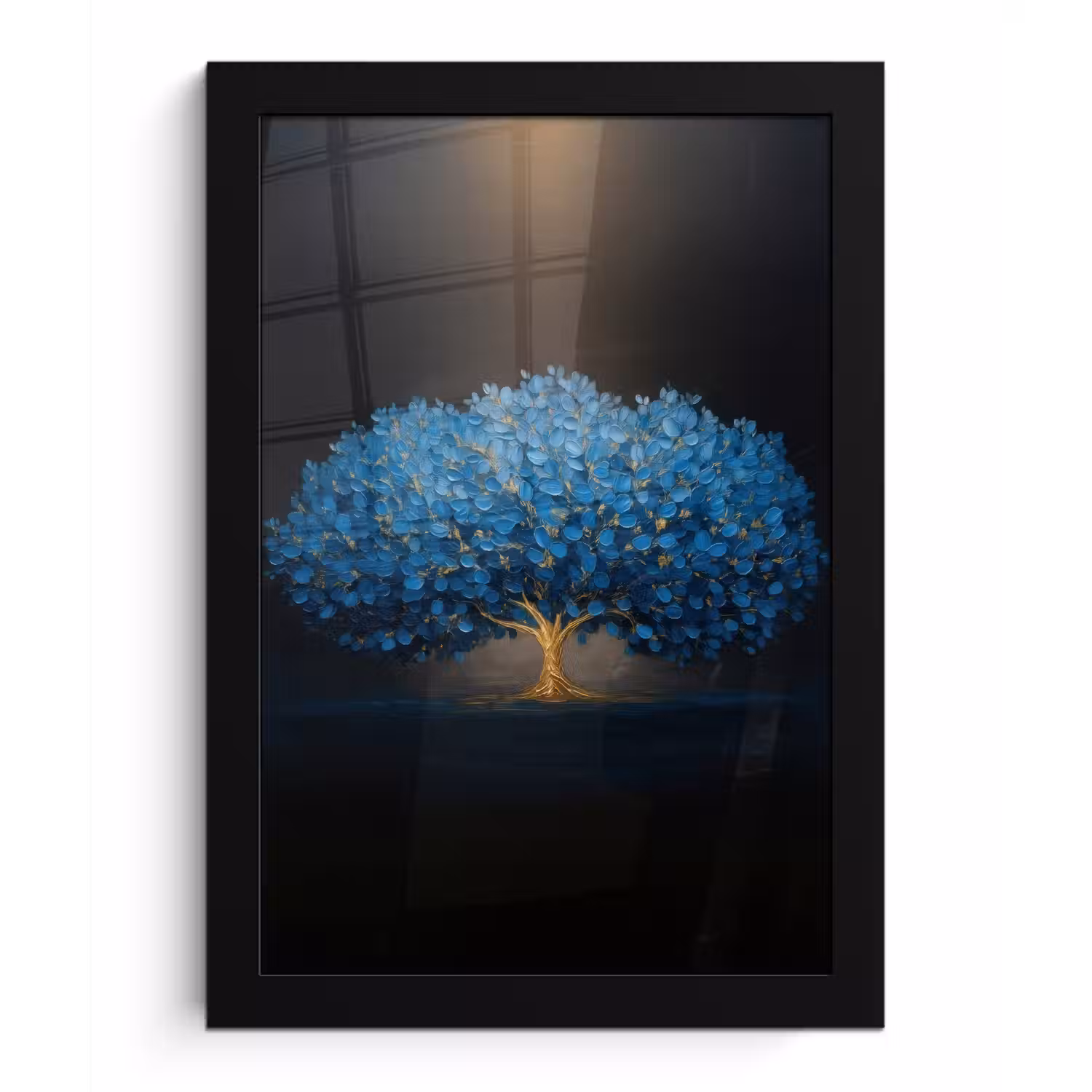 Boom - Blauw - Bladeren - Penseelstreken fotolijst zwart zonder passe partout klein -3d