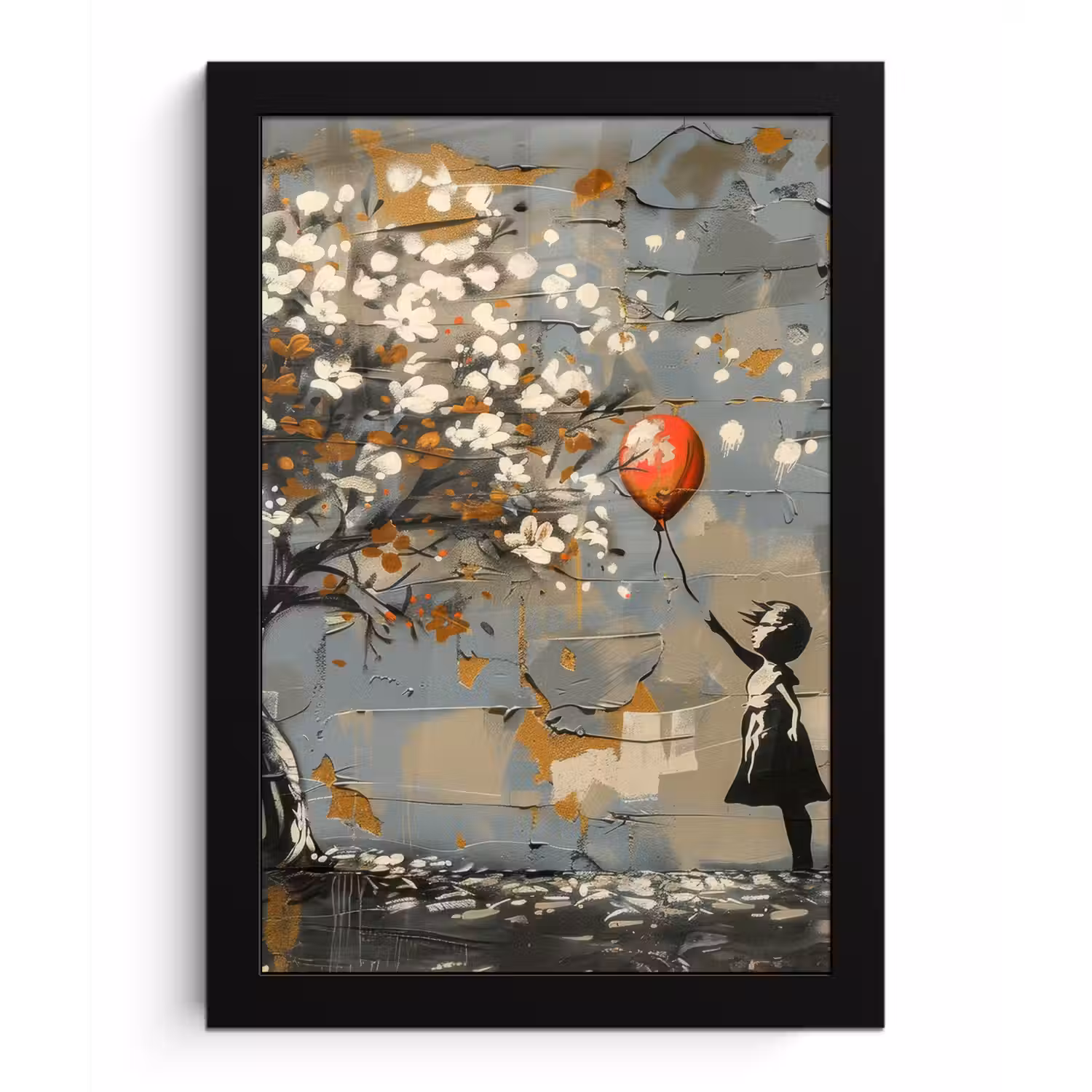 Boom - Graffiti - Banksy Style - Balloon Girl fotolijst zwart zonder passe partout klein -3d