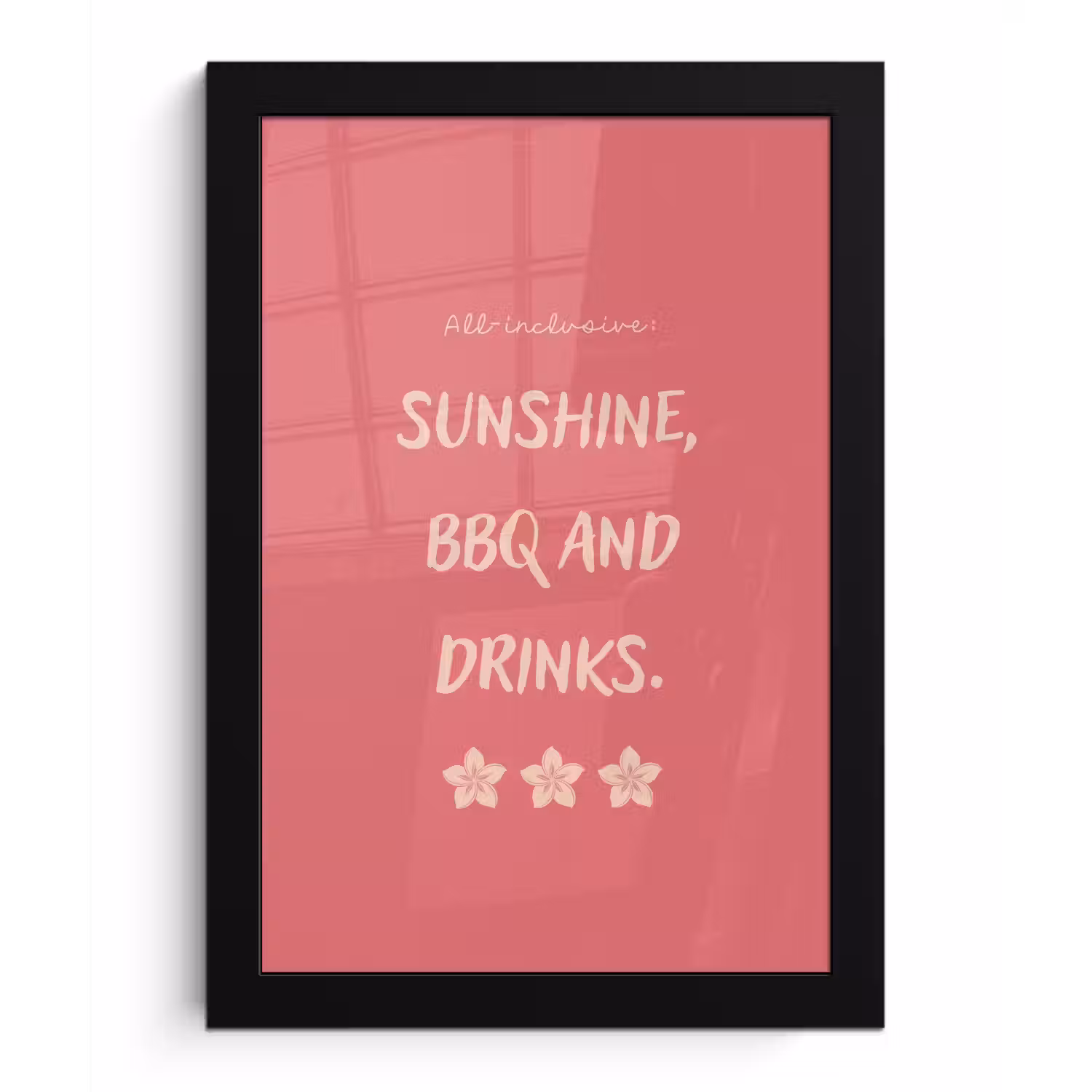 BBQ - Quote - Roze - Zomer fotolijst zwart zonder passe partout klein -3d