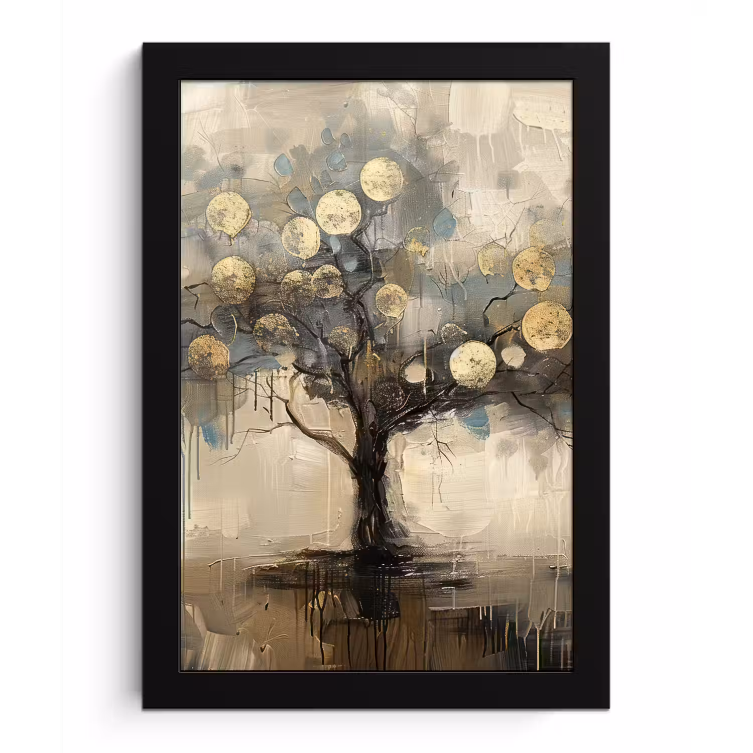 Beige - Abstract - Boom - Goud fotolijst zwart zonder passe partout klein -3d