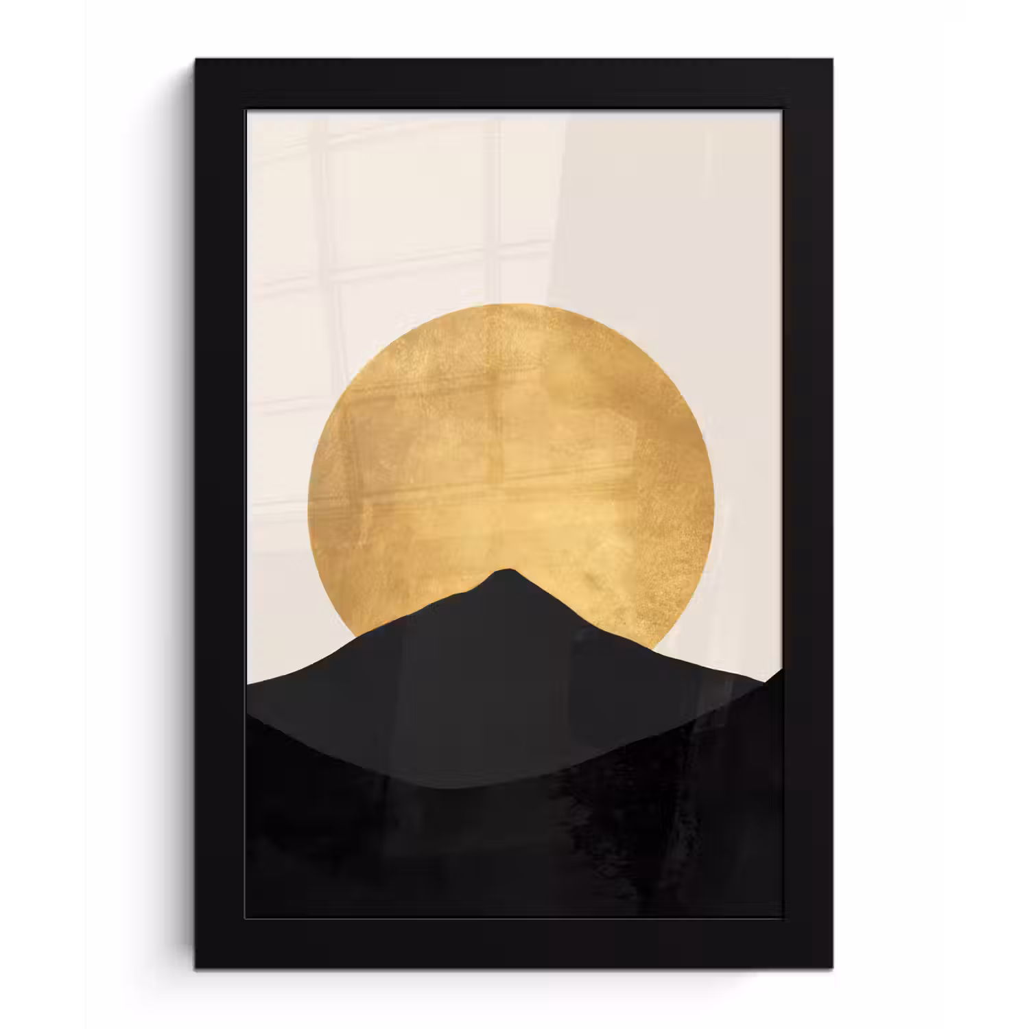 Bergsilhouetten - Gouden cirkel - Beige fotolijst zwart zonder passe partout klein -3d