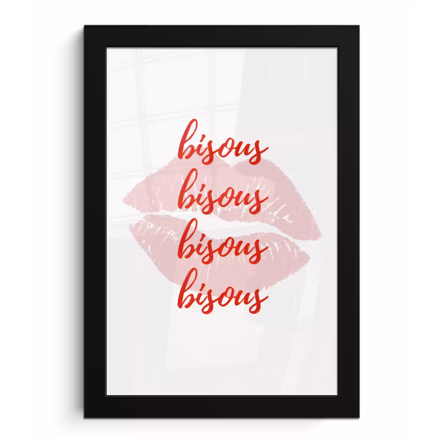 Bisous - Lip - Wit - Rood fotolijst zwart zonder passe partout klein -3d