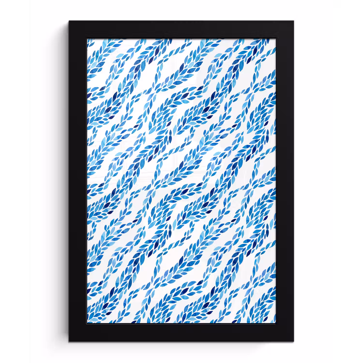 Bladeren - Aquarel - Patroon - Modern - Blauw fotolijst zwart zonder passe partout klein -3d