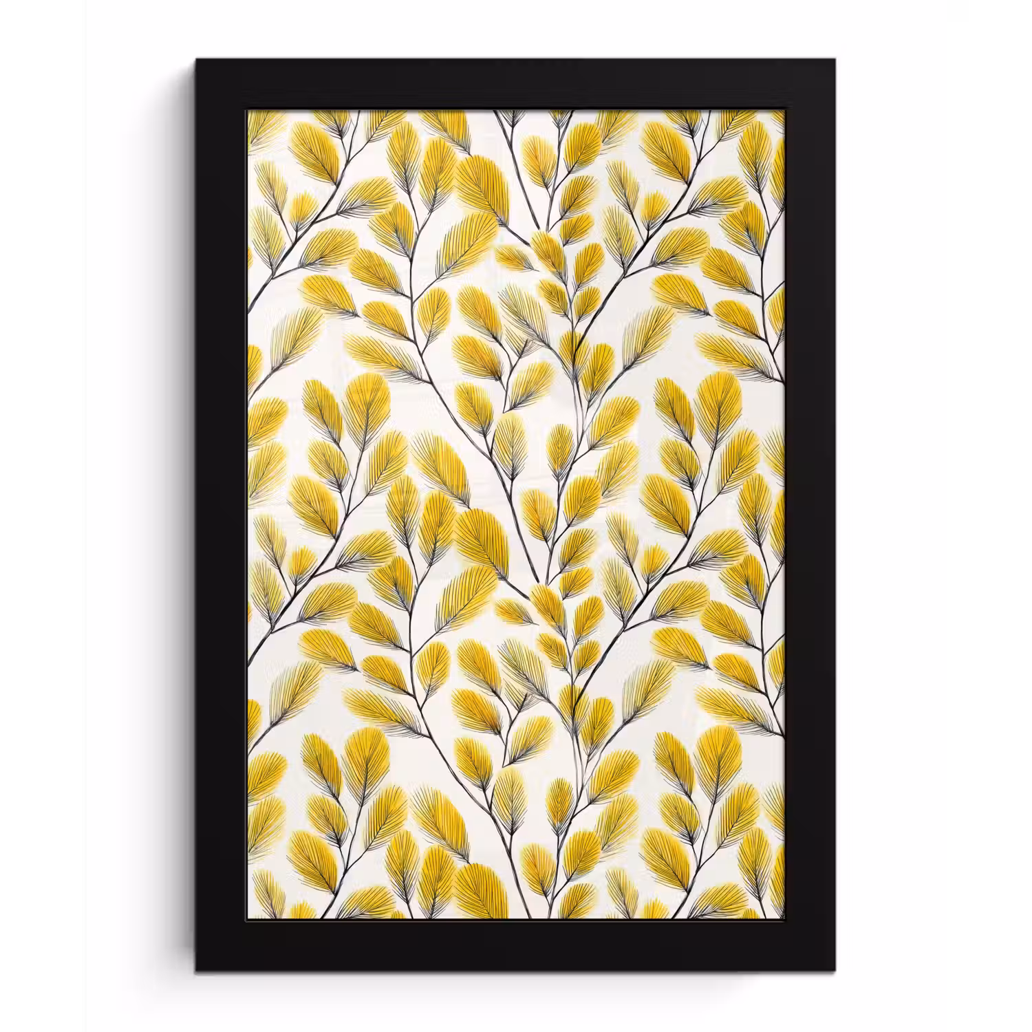 Bladeren - Botanisch - Elegant - Geel - Zwart fotolijst zwart zonder passe partout klein 224 -3d