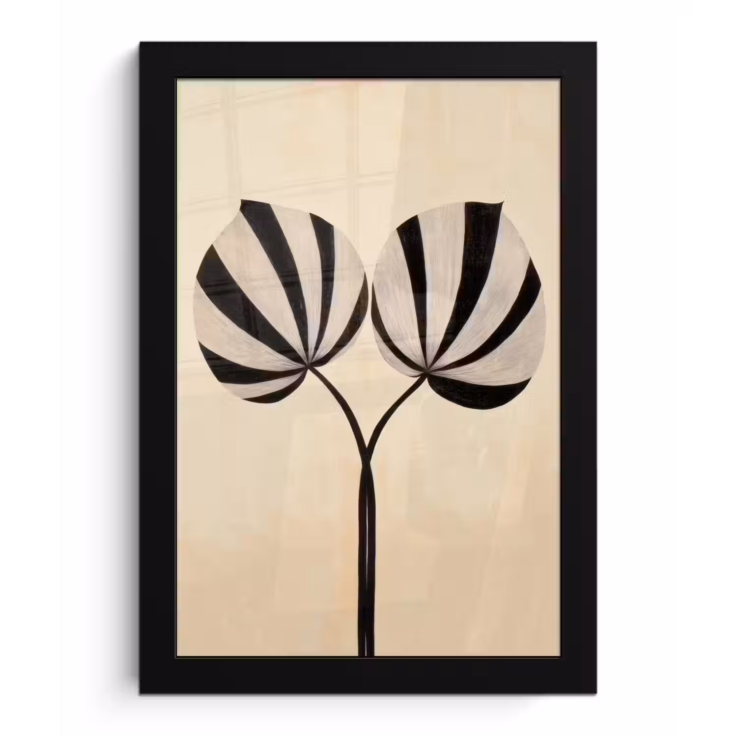 Bladeren - Gestreept - Stengel - Beige fotolijst zwart zonder passe partout klein -3d