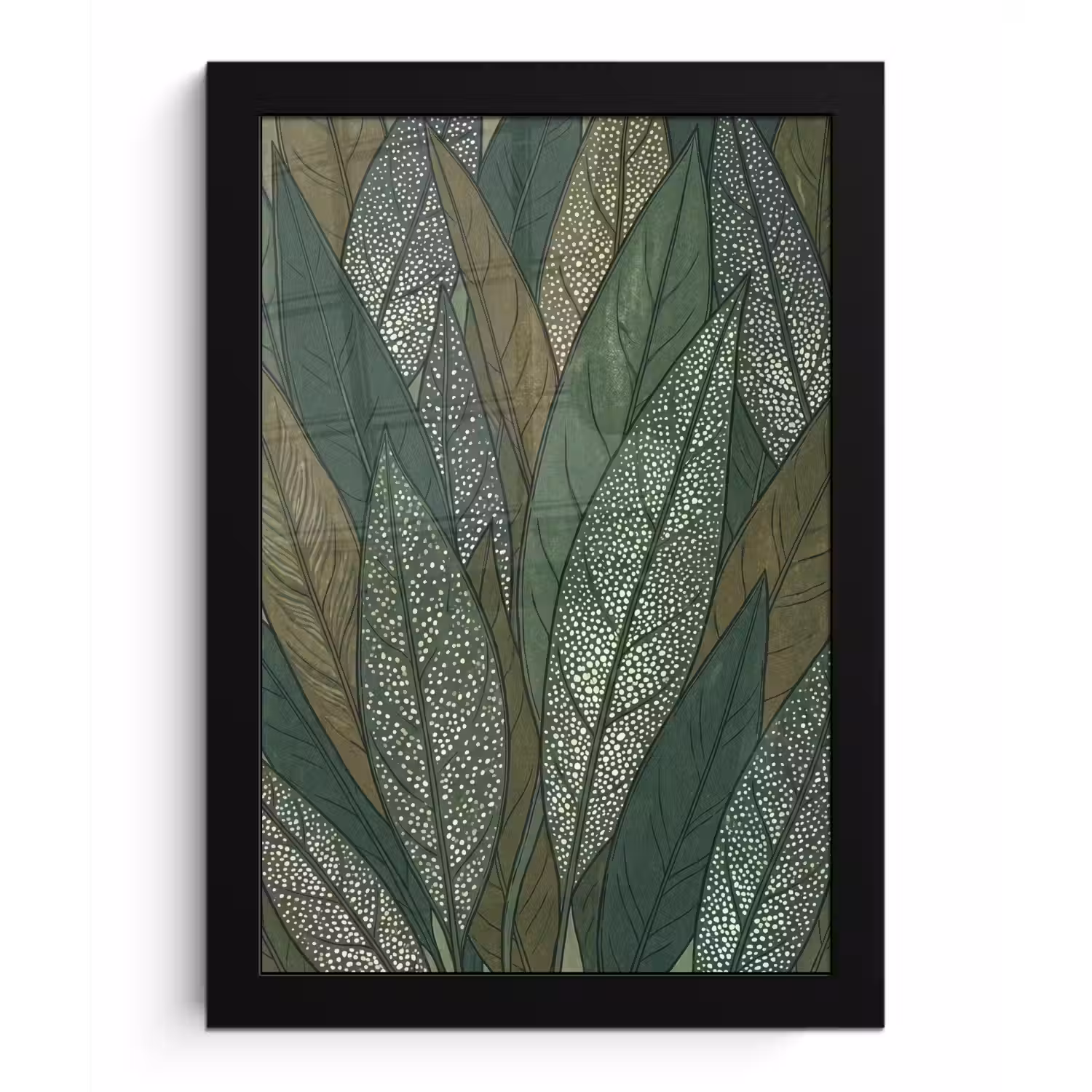 Bladeren - Patroon - Gestippeld - Natuur - Groen fotolijst zwart zonder passe partout klein -3d
