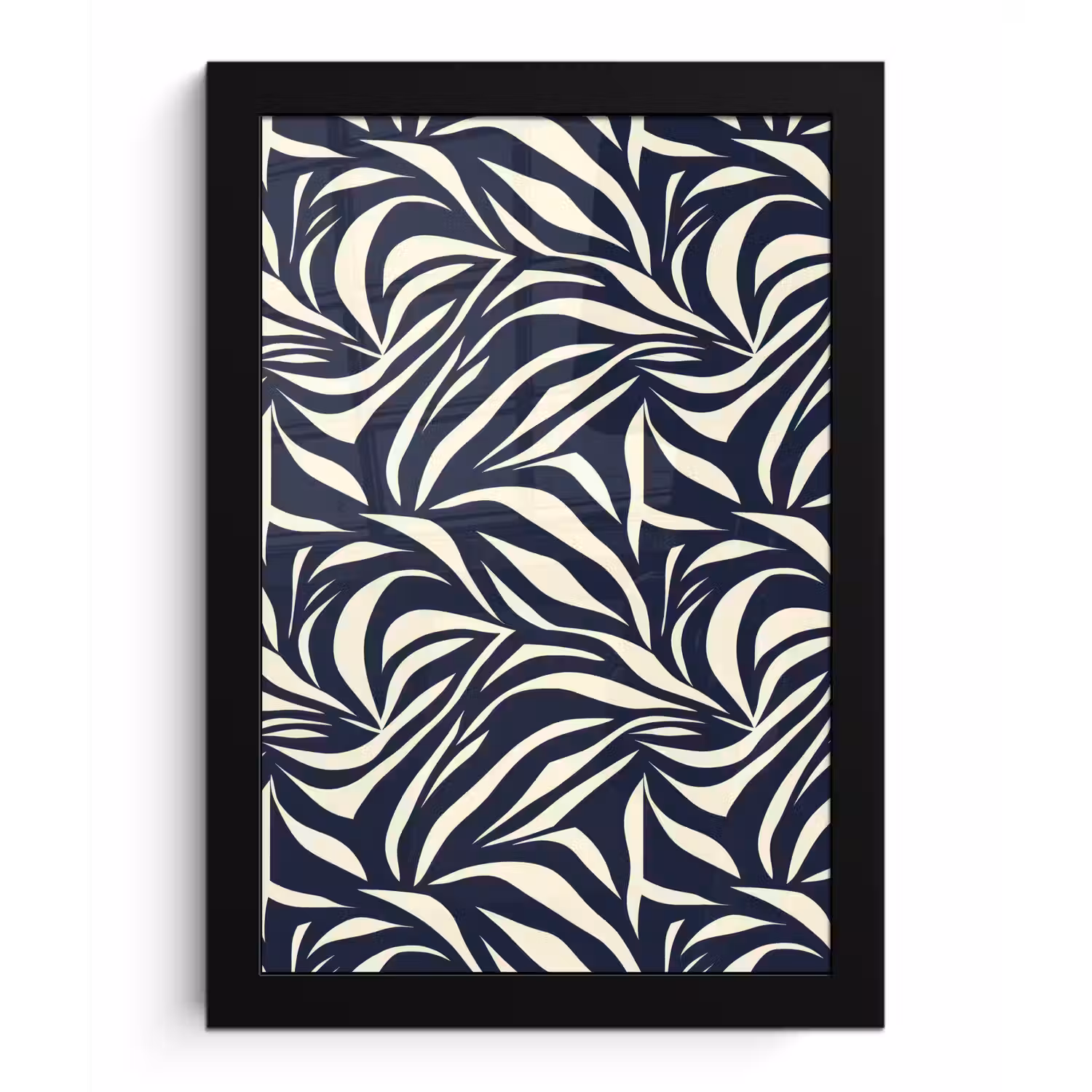 Bladvormen - Blauw - Patroon - Wit fotolijst zwart zonder passe partout klein 224 -3d