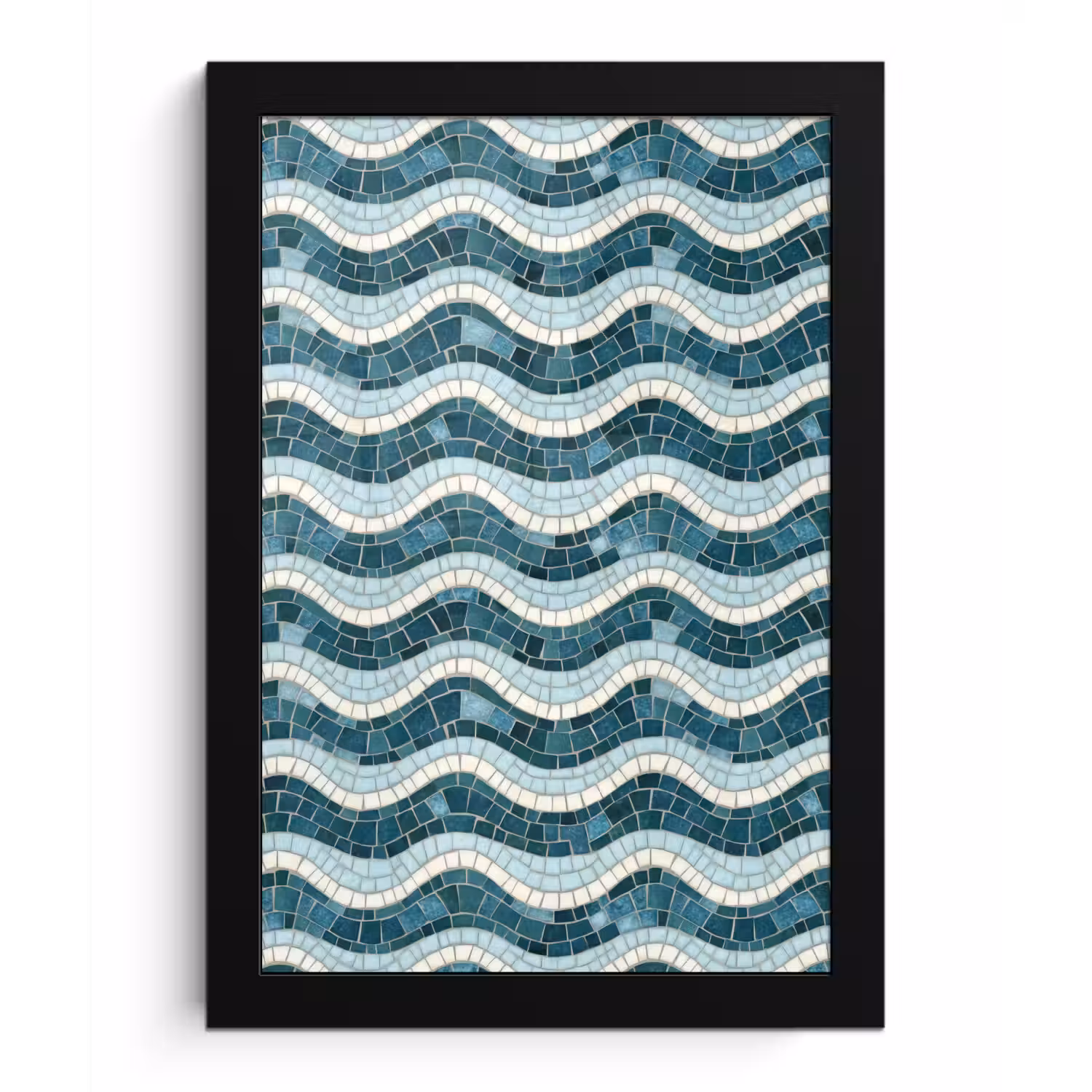 Blauw - Wit - Mozaïek - Golvend fotolijst zwart zonder passe partout klein 224 -3d