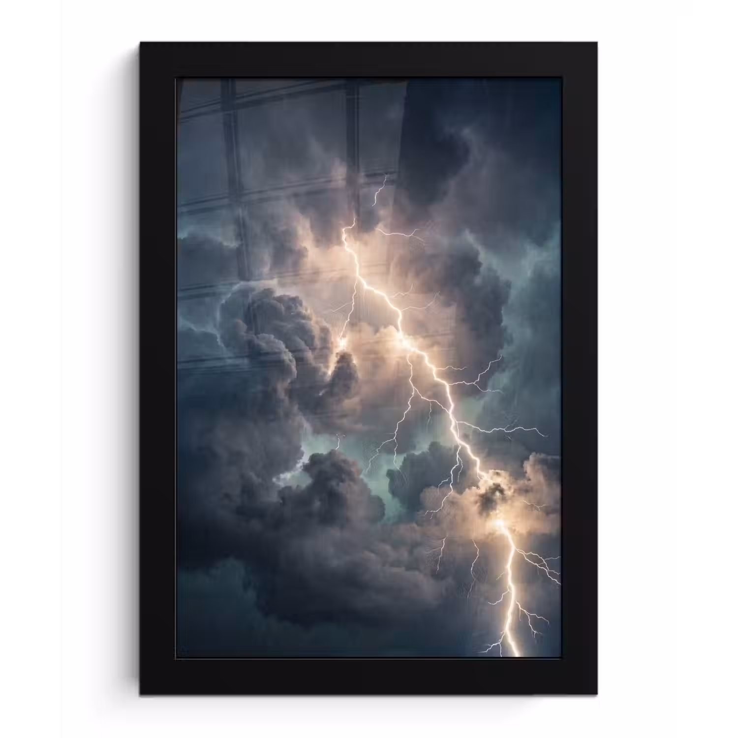 Bliksem - Storm - Natuur - Donker fotolijst zwart zonder passe partout klein -3d